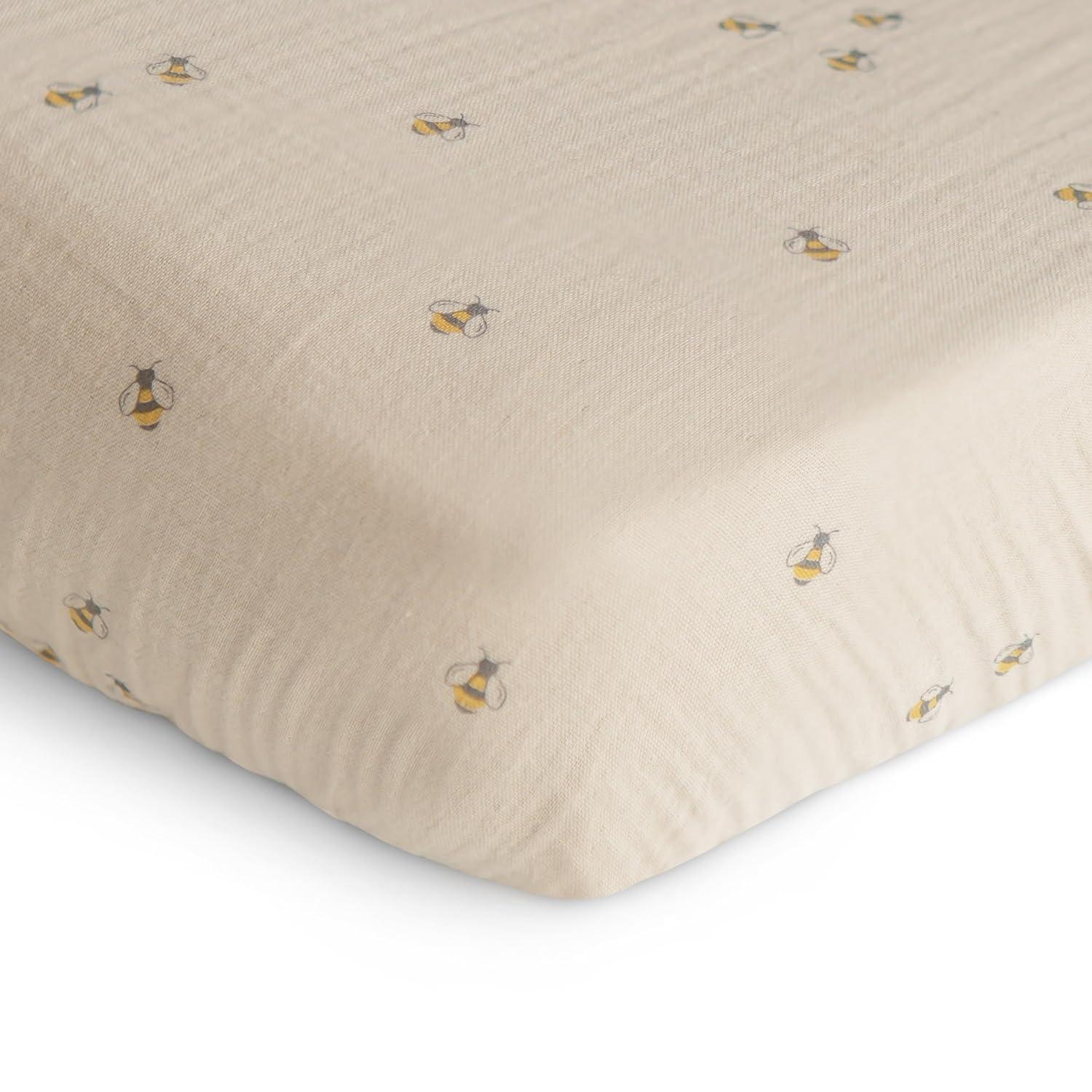 Mushie Extra Soft Muslin Crib Sheet - Bees