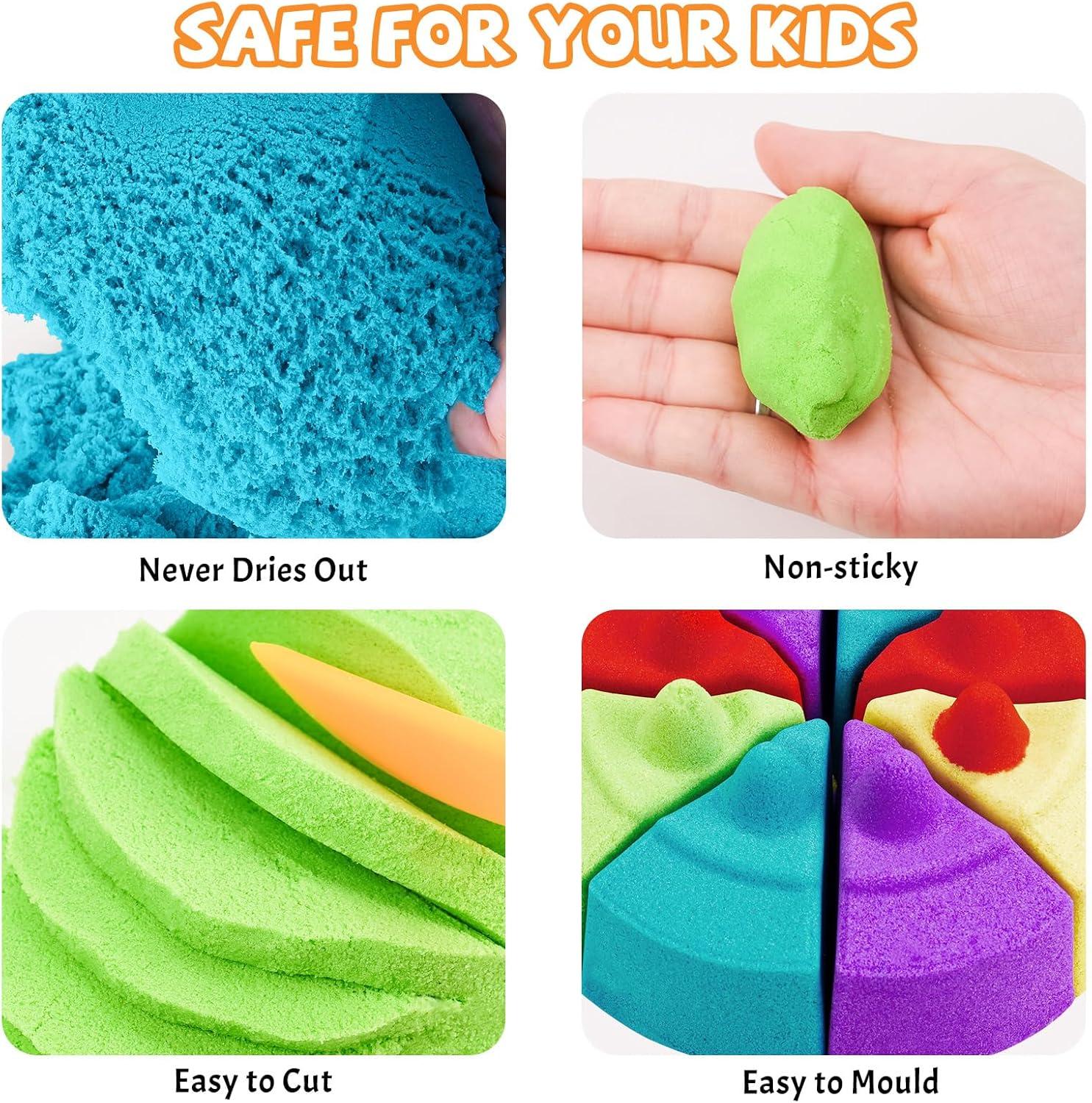 NiToy 11lbs Play Sand, Moldable Self-Sticking, Never Dries Out - Fun for Kids Bulk Refill for Sensory Sand Box Toys, Ideal for Shaping, Squeezing, Scooping, Rolling and Molding (5 Colored)