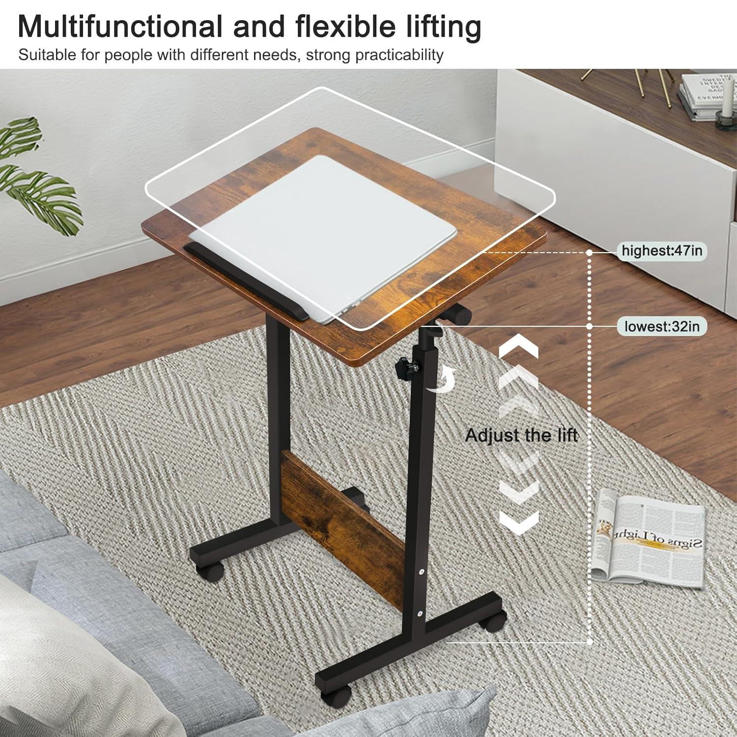 Height Adjustable Mobile Standing Desk 16×24 in,360° Flip Desk Stand Desk Home Office Table Standing Desk for Small Space Offices,Easy to Assemble(Rustic Brown Desktop)
