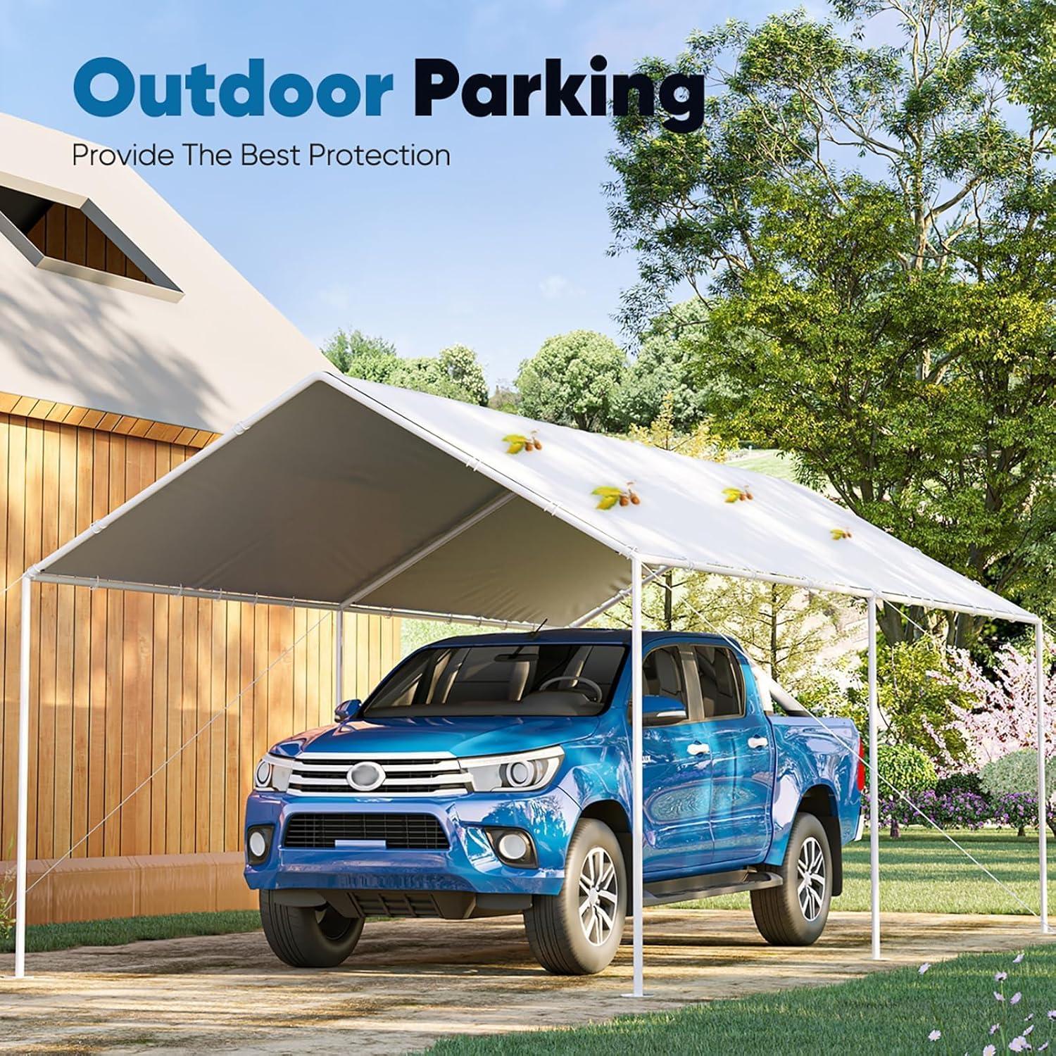 Quictent 10X20ft Upgraded Heavy Duty Carport Car Canopy Party Tent with Reinforced Steel Cables-White
