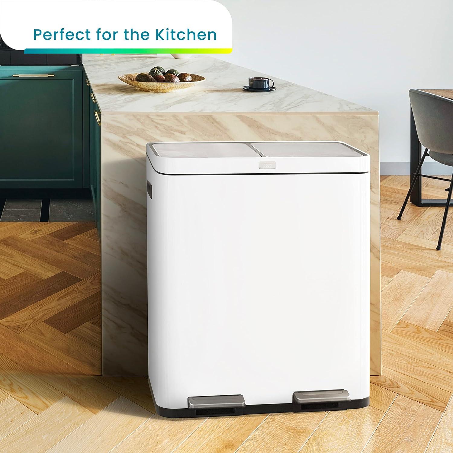 15.8 Gallon Stainless Steel Dual Kitchen Trash Can with CleanAura