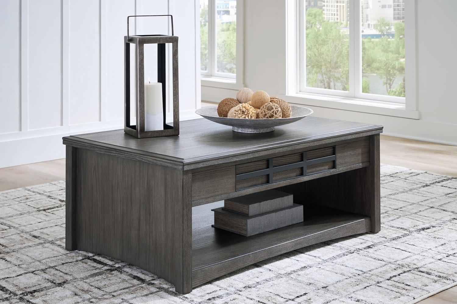 Gray Wood Lift-Top Coffee Table with Storage