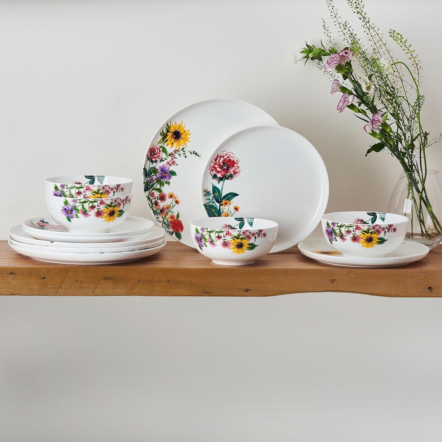 Garden of Petals Floral Porcelain 12-Piece Dinnerware Set, Service for 4