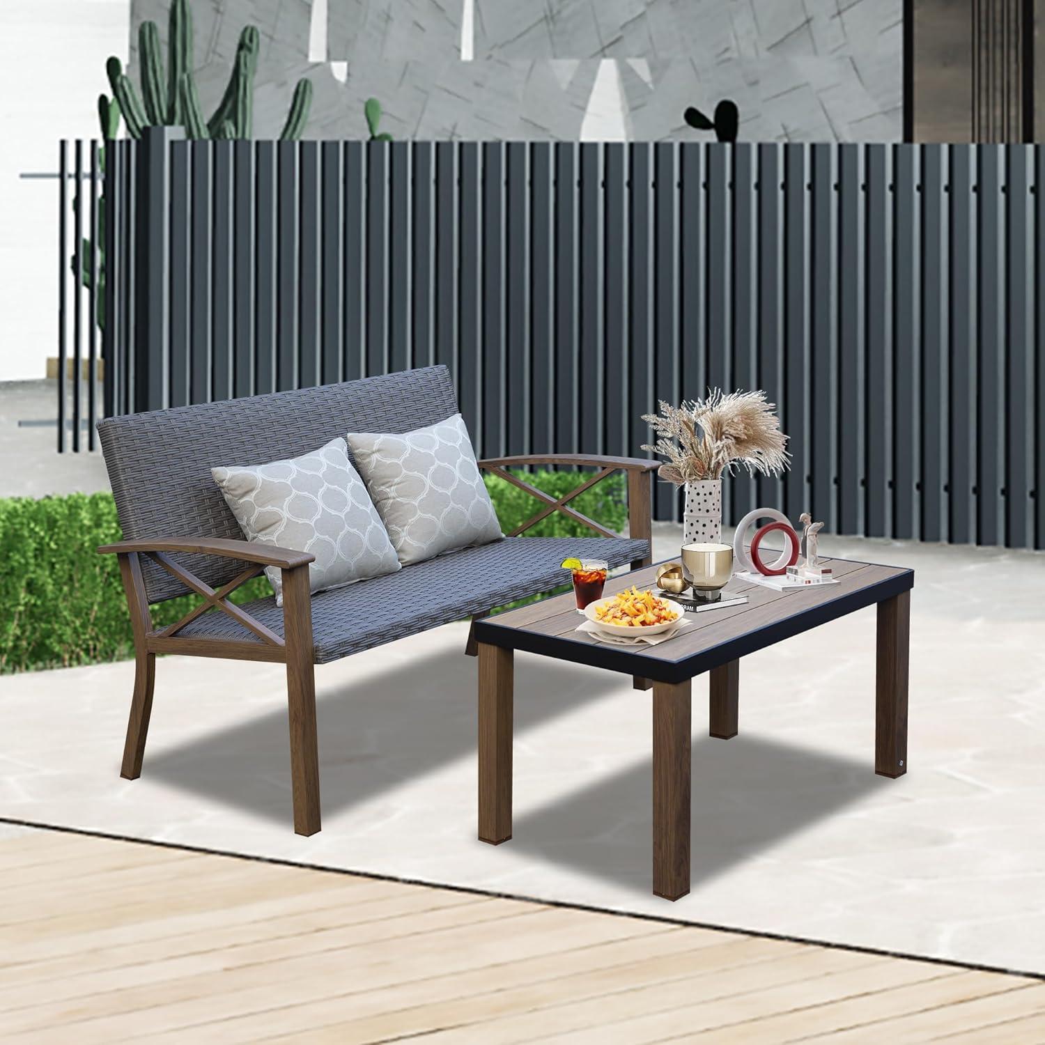 Domi Aluminum Patio Furniture Set, 4-Piece Modern Conversation Set with Cotton Padding Backrests and Seats, Outdoor Sectional Metal Sofa Set with 5.5 Inch Cushion and Coffee Table for Balcony, Garden