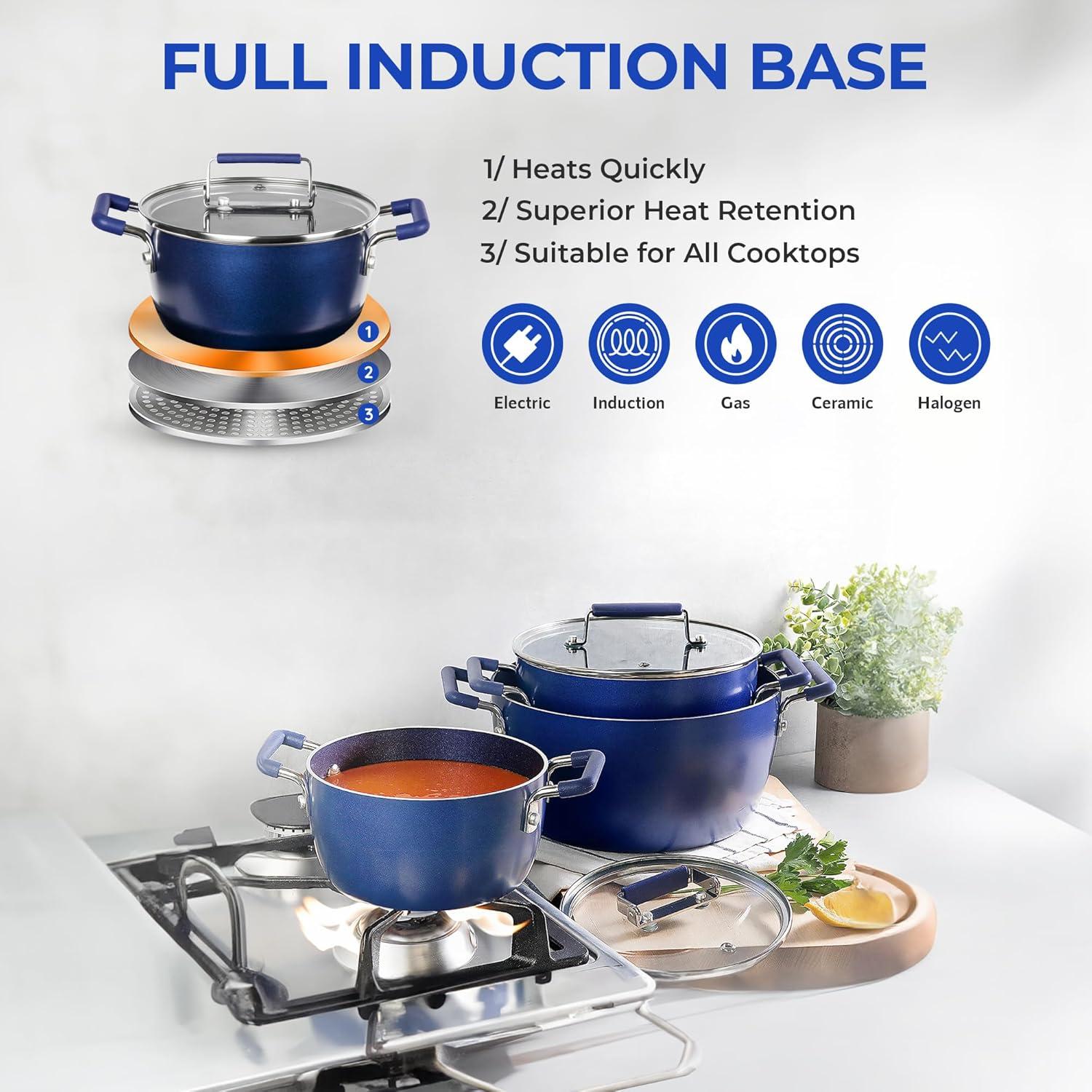 Granitestone 6 Piece Stackable Nonstick Nesting Pots with Lids, Dishwasher Safe