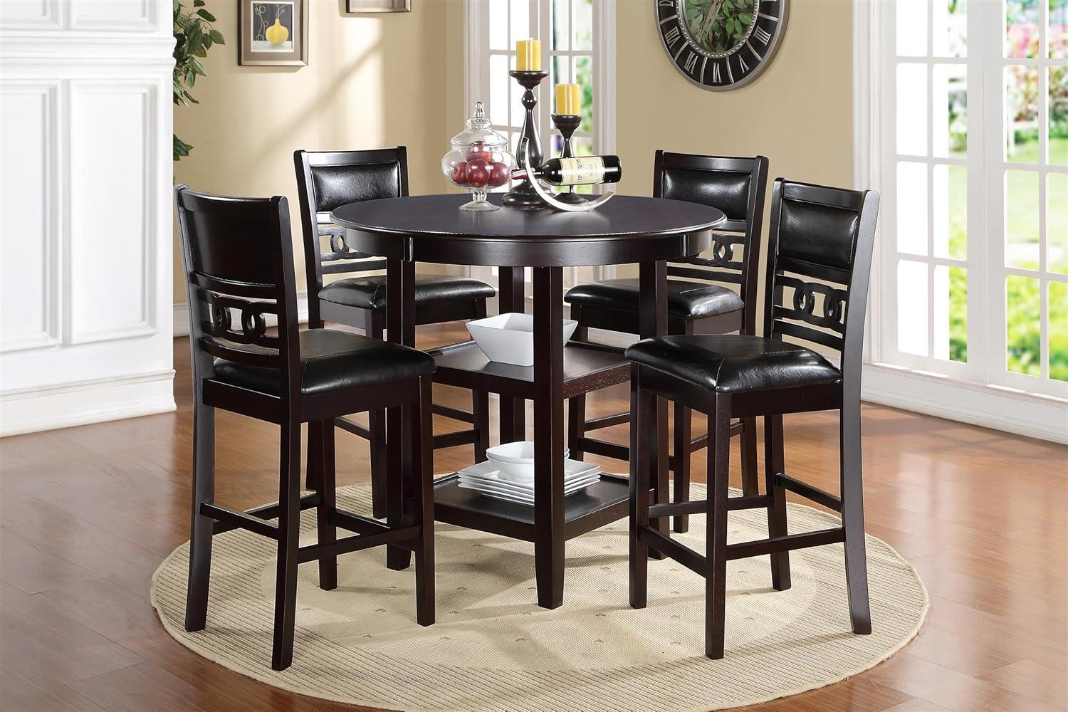 Ebony Round Transitional Wood Pub Table with 4 Chairs