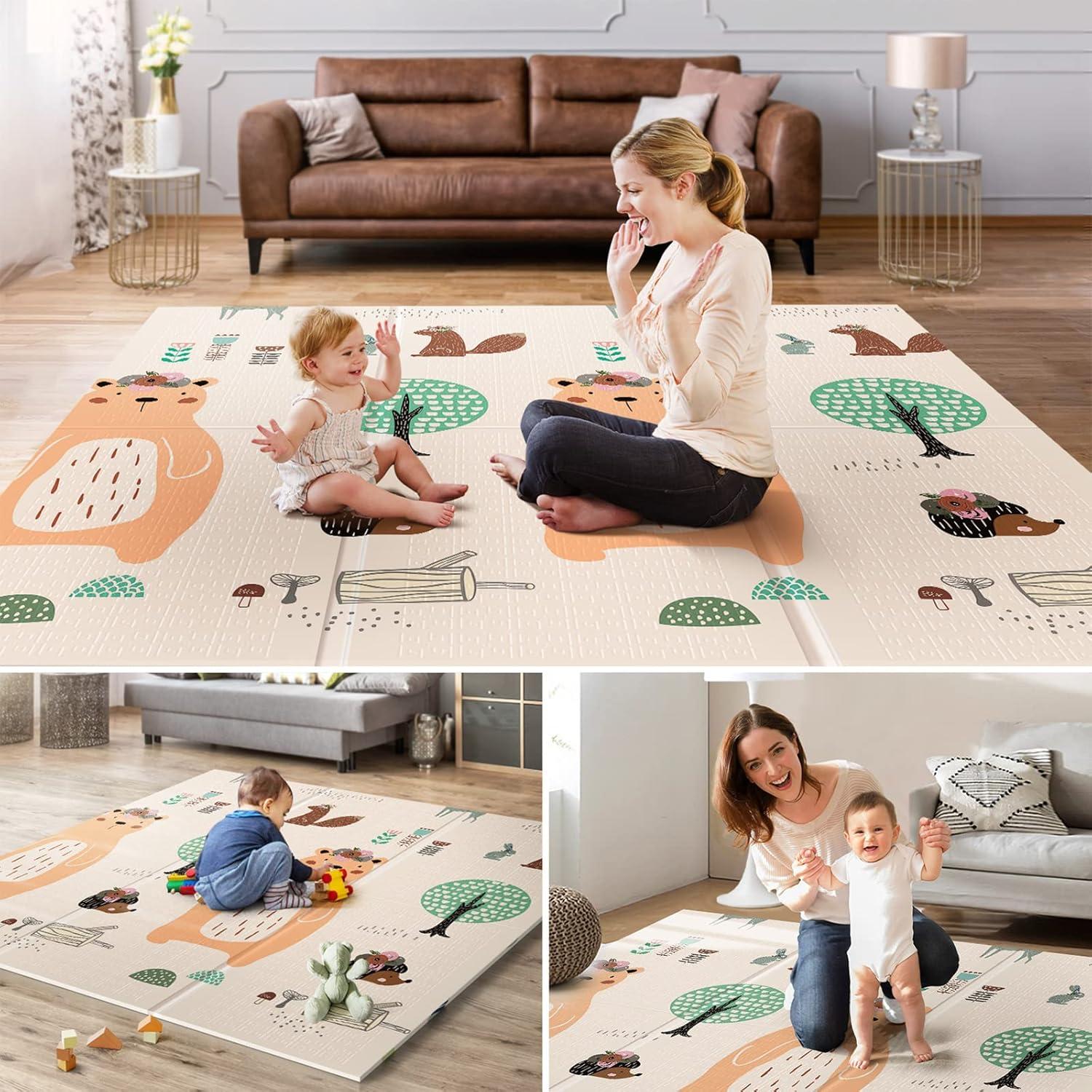 Extra Large Foldable Beige Foam Baby Play Mat