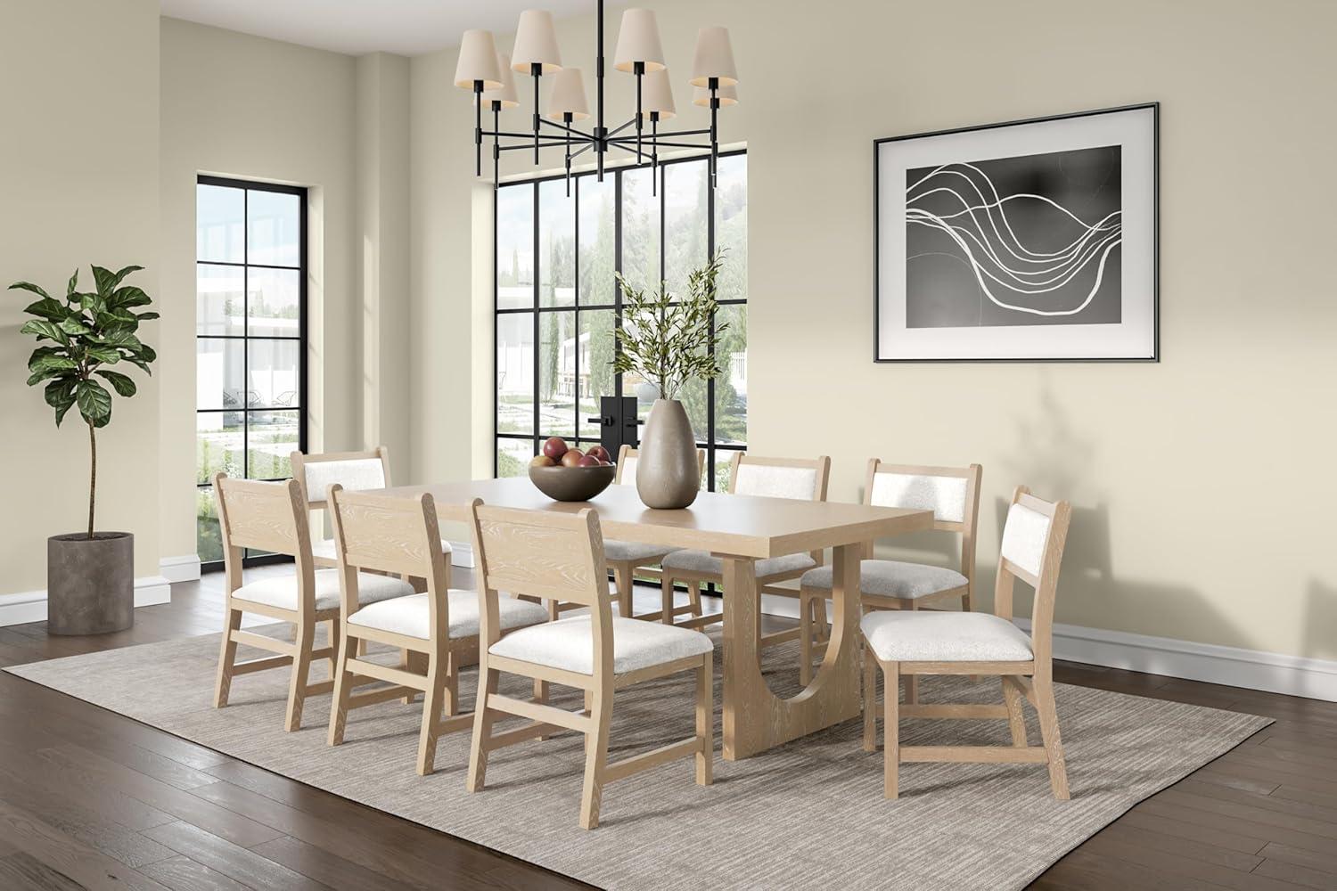 Modern Wood Rectangular Kitchen Table with Eight Chairs Light Brown