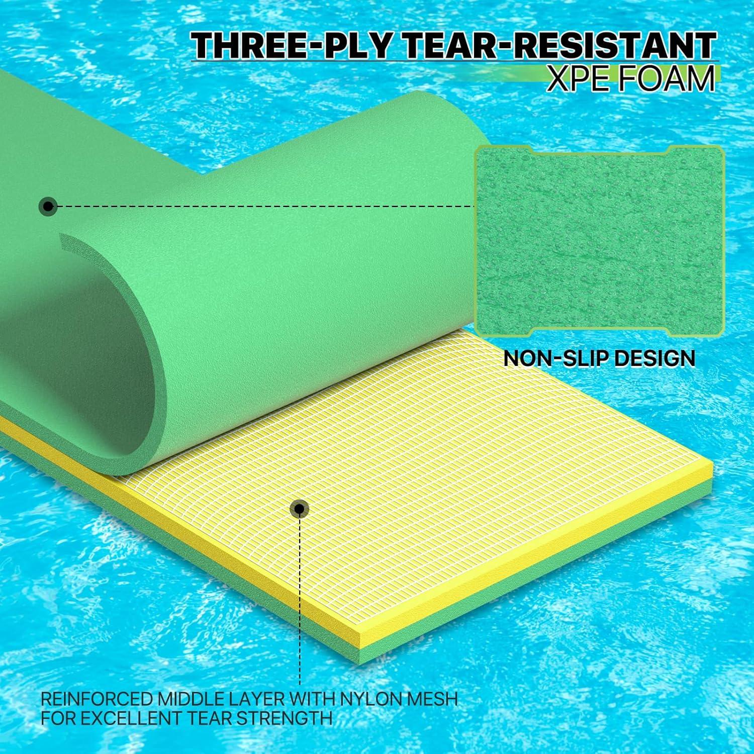 Bring Home Furniture 18x6 ft Floating Mat 10ft Bungee & Storage Straps 1500lb Capacity UV-Resistant XPE Foam Hi-Vis Safety​​