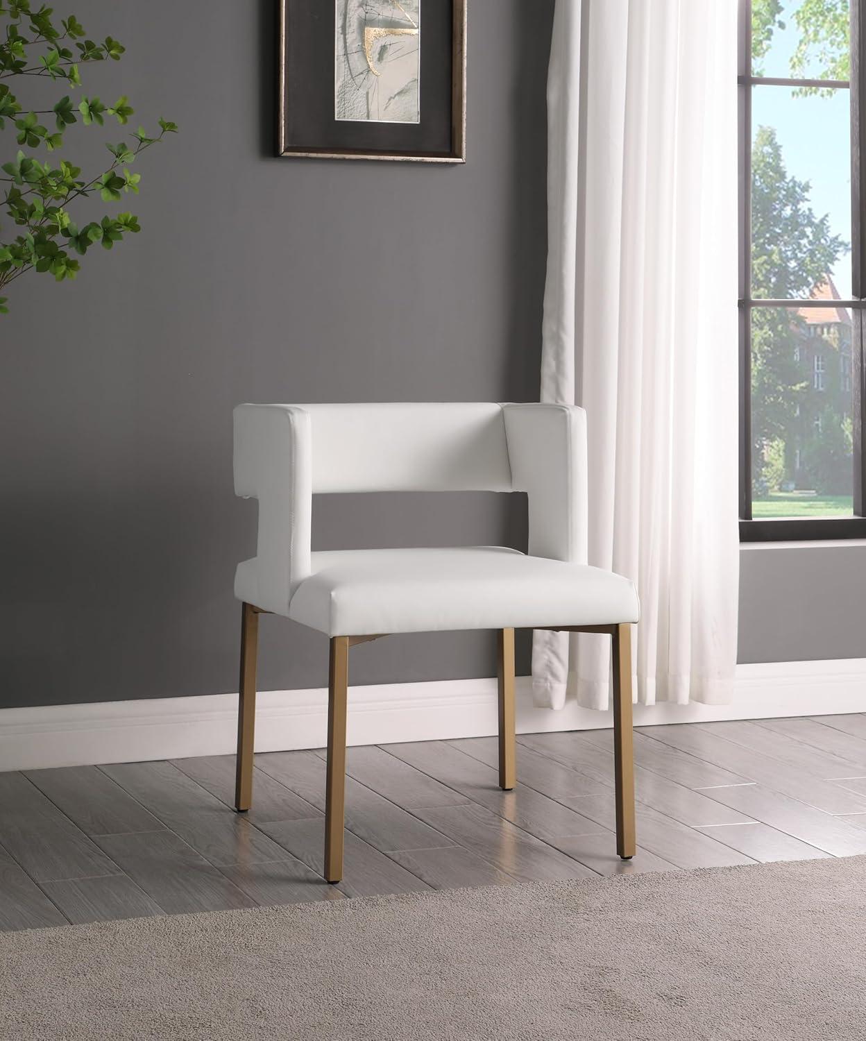 White Faux Leather Dining Chair with Gold Legs