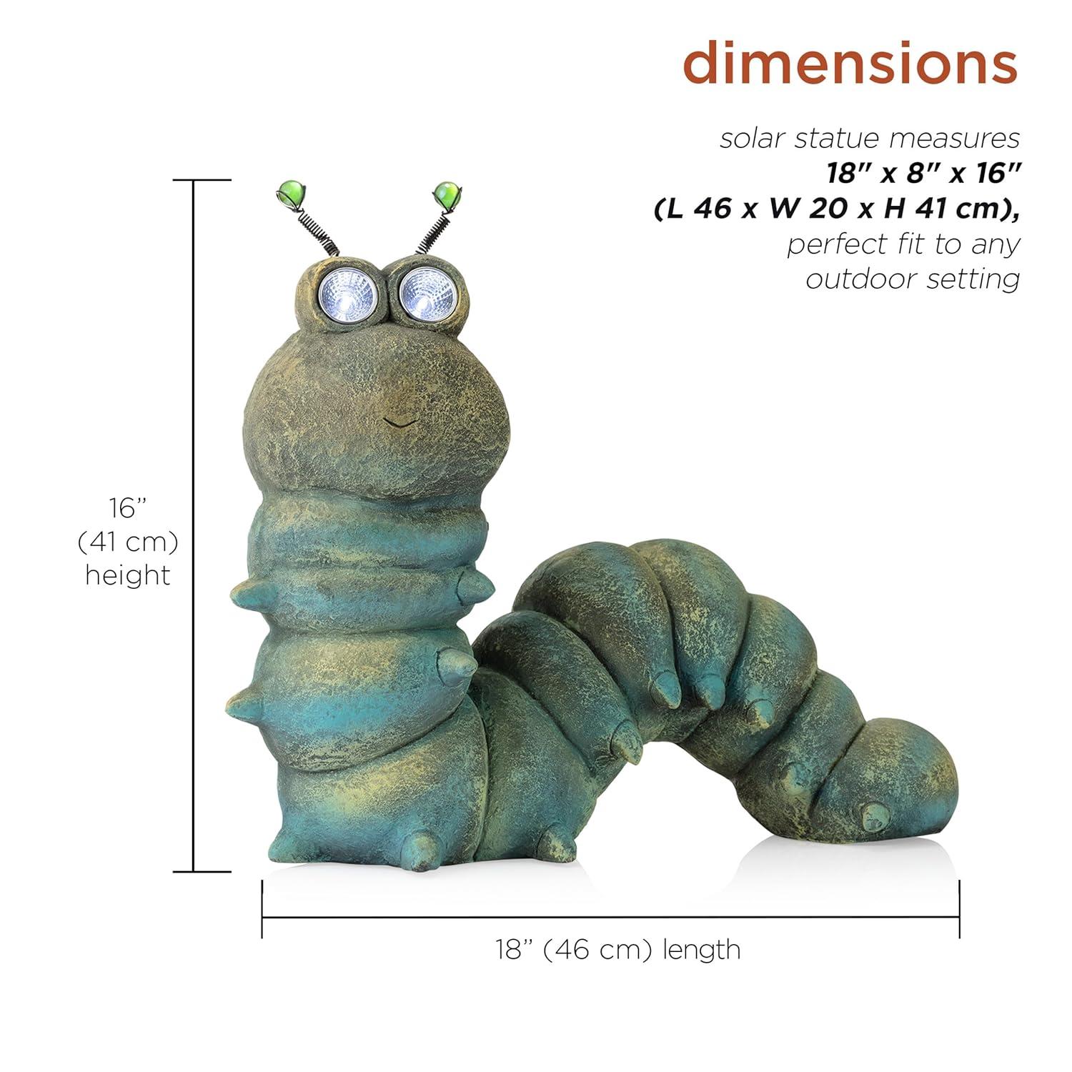 16-inch Green Solar-Powered Caterpillar Garden Statue with LED Eyes