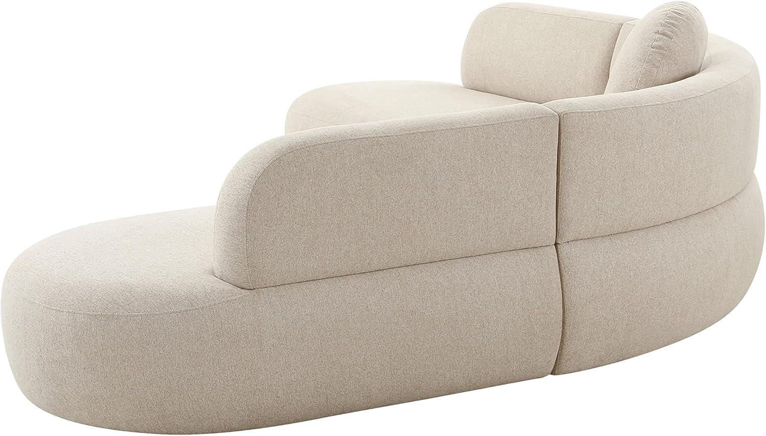 Beige Linen Herringbone Three Piece Sectional with Ottoman