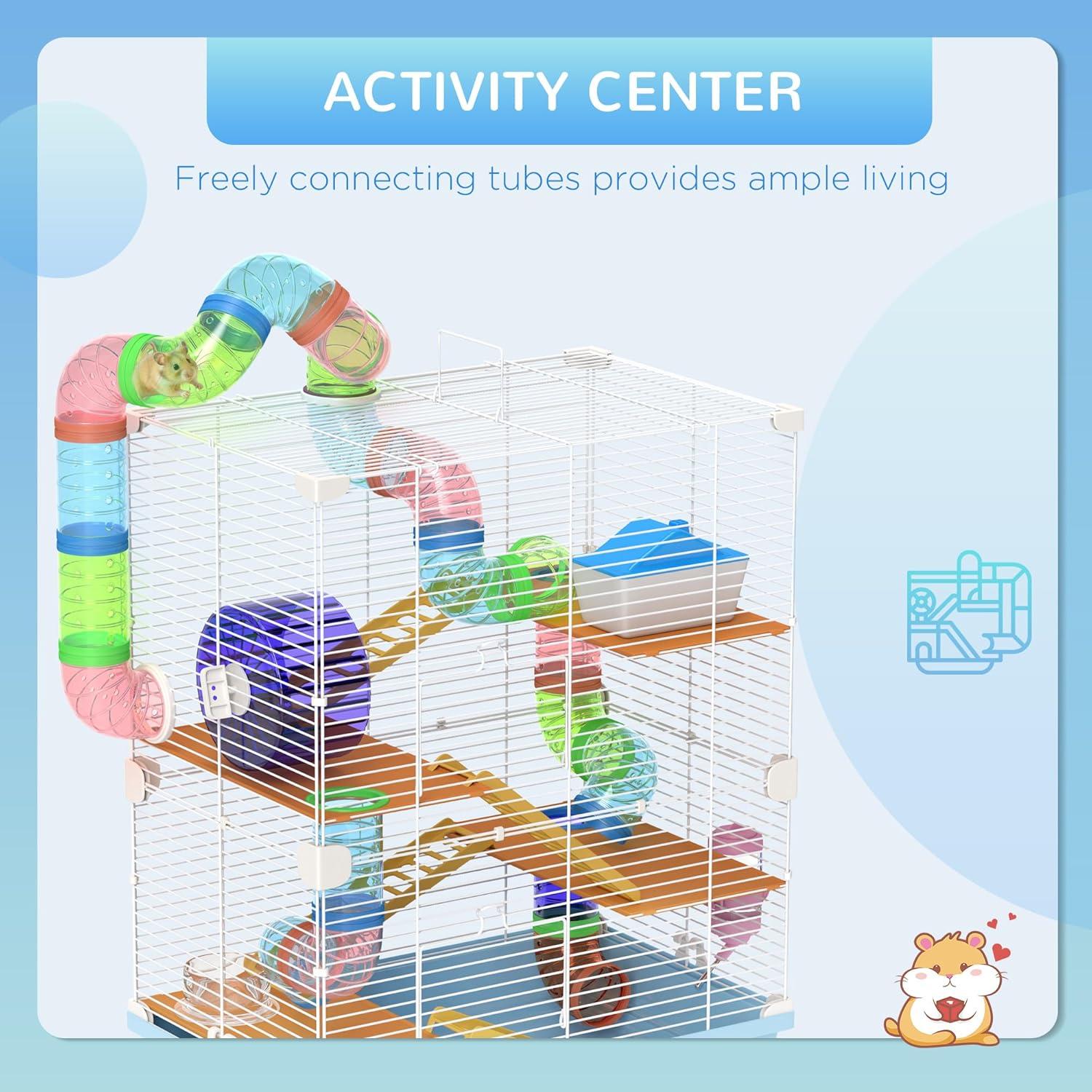 PawHut 5-Tier Hamster Cage Rodent Gerbil Habitat Habitat Metal Wire with Water Bottle, Food Dishes, Interior Ladder, Tube