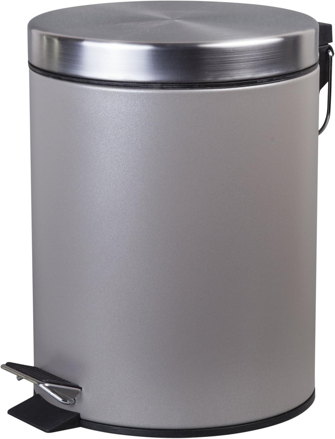 Gray Stainless Steel Round Step Trash Can with Pedal, 5 Liter