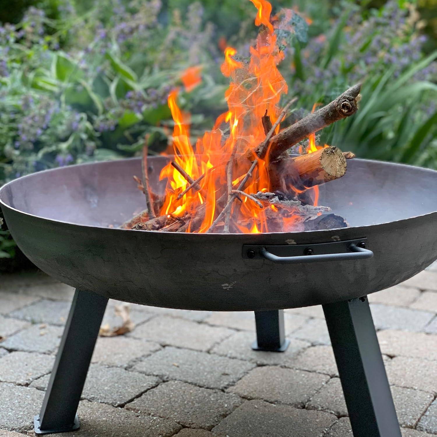 SunnyDaze Decor Union Round Wood-Burning Steel Finish Cast Iron Outdoor Raised Fire Pit Bowl