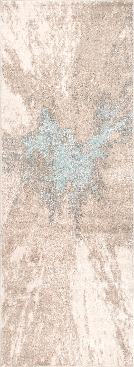 Beige Abstract Synthetic Non-slip Runner Rug, 2' 8" x 8'