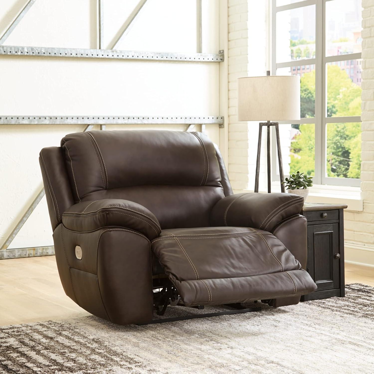 Brown Leather Contemporary Power Recliner with Adjustable Headrest