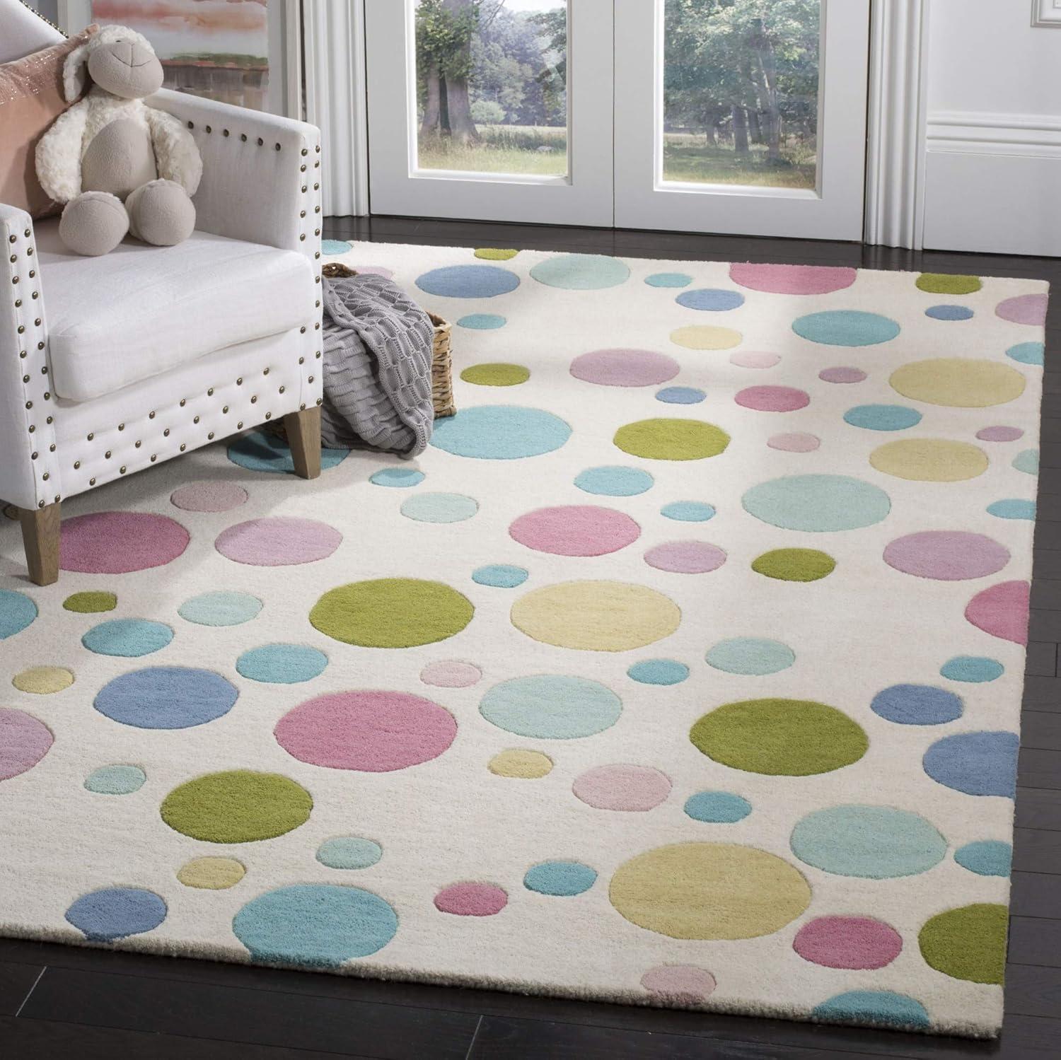 Handmade Gray Wool and Viscose Polka Dot Area Rug