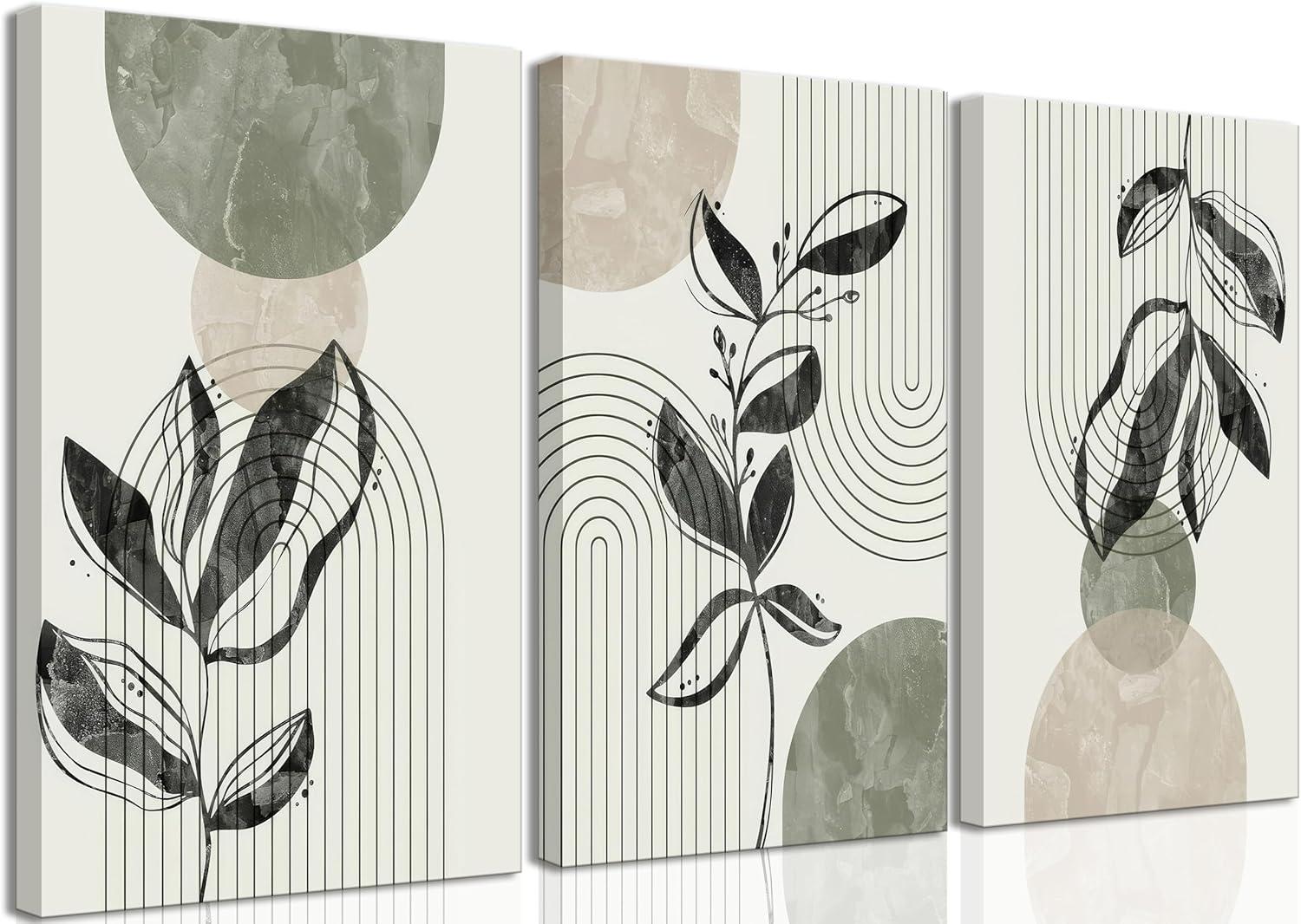 Sage Green Abstract Boho Canvas Wall Art Set