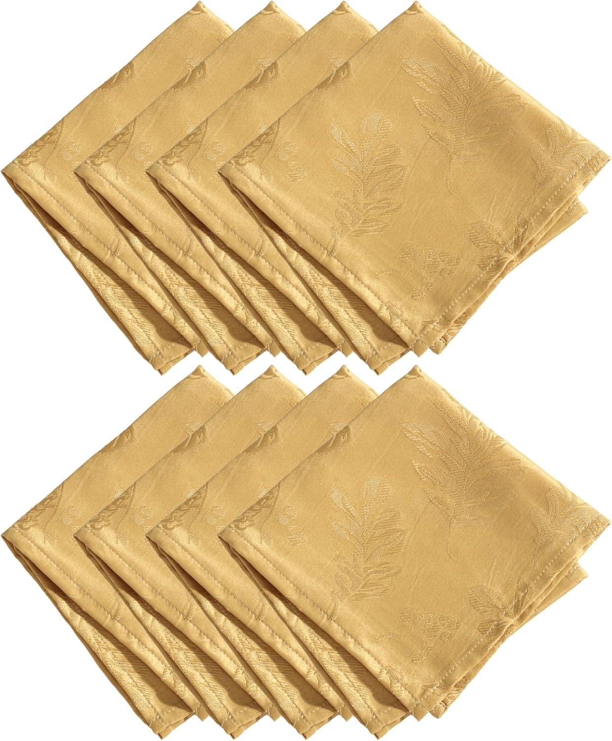 Elegant Woven Leaves Jacquard Damask Napkin, Set of 8 - 17" x 17" - Gold - Elrene Home Fashions