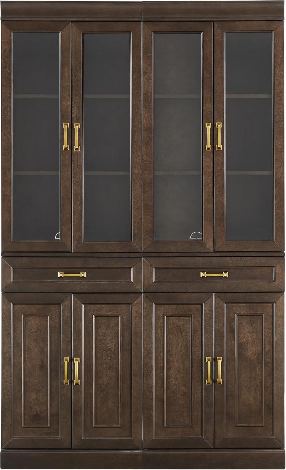 Crosley 78" Stanton 2pc Glass Door Kitchen Storage Pantry Cabinet Set Coffee: Traditional Style, MDF Wood Veneer, 10 Shelves