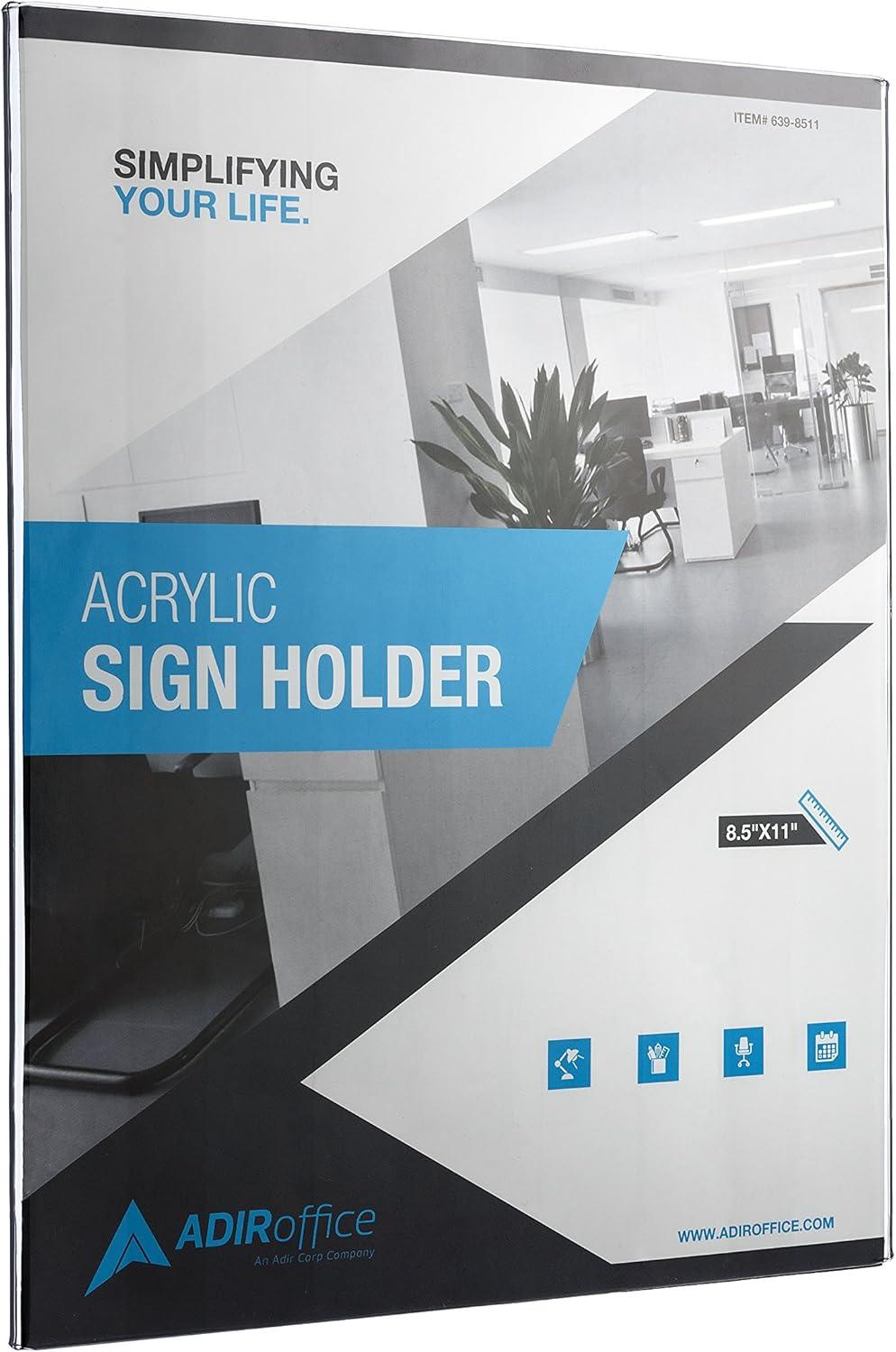 AdirOffice Clear Wall Mount Side-Loading Acrylic Sign Holder (Set of 12)