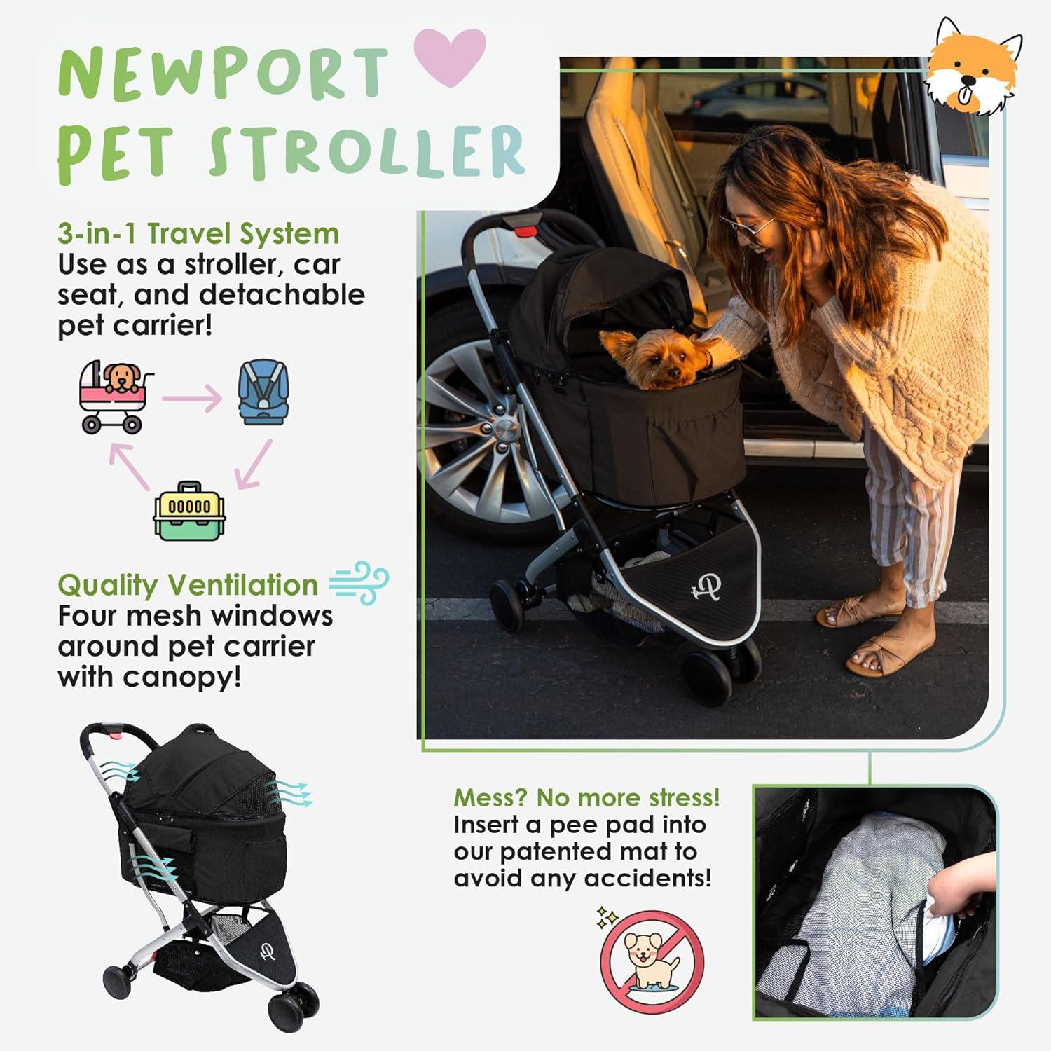 Petique Newport 3-in-1 Travel System Comfortable & Spacious Pet Animal Stroller