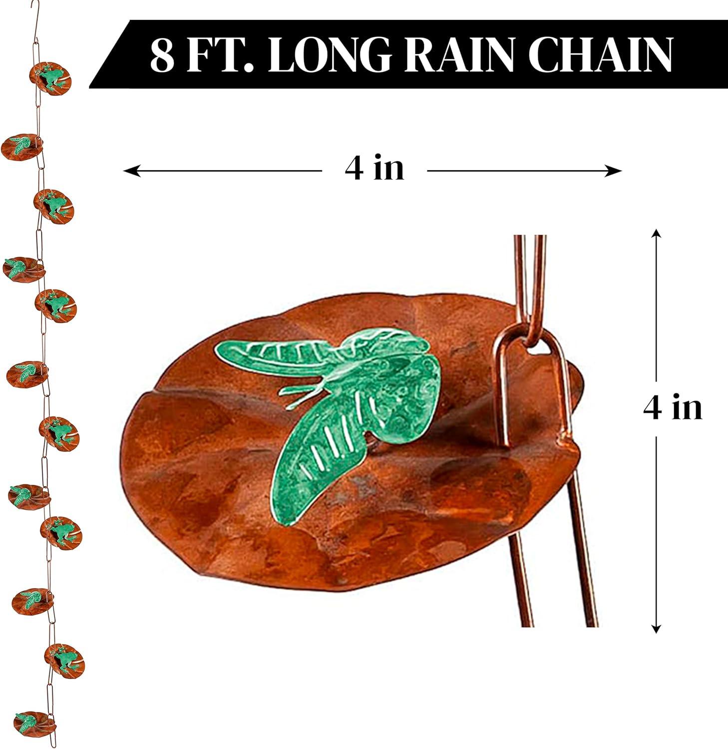 Evergreen Garden Lily Pad Metal Rain Chains for Gutters | 8 Ft. Rain Catcher Chain Replacement Downspout | Decorative Rain Chains for Outside Garden Balcony Porch