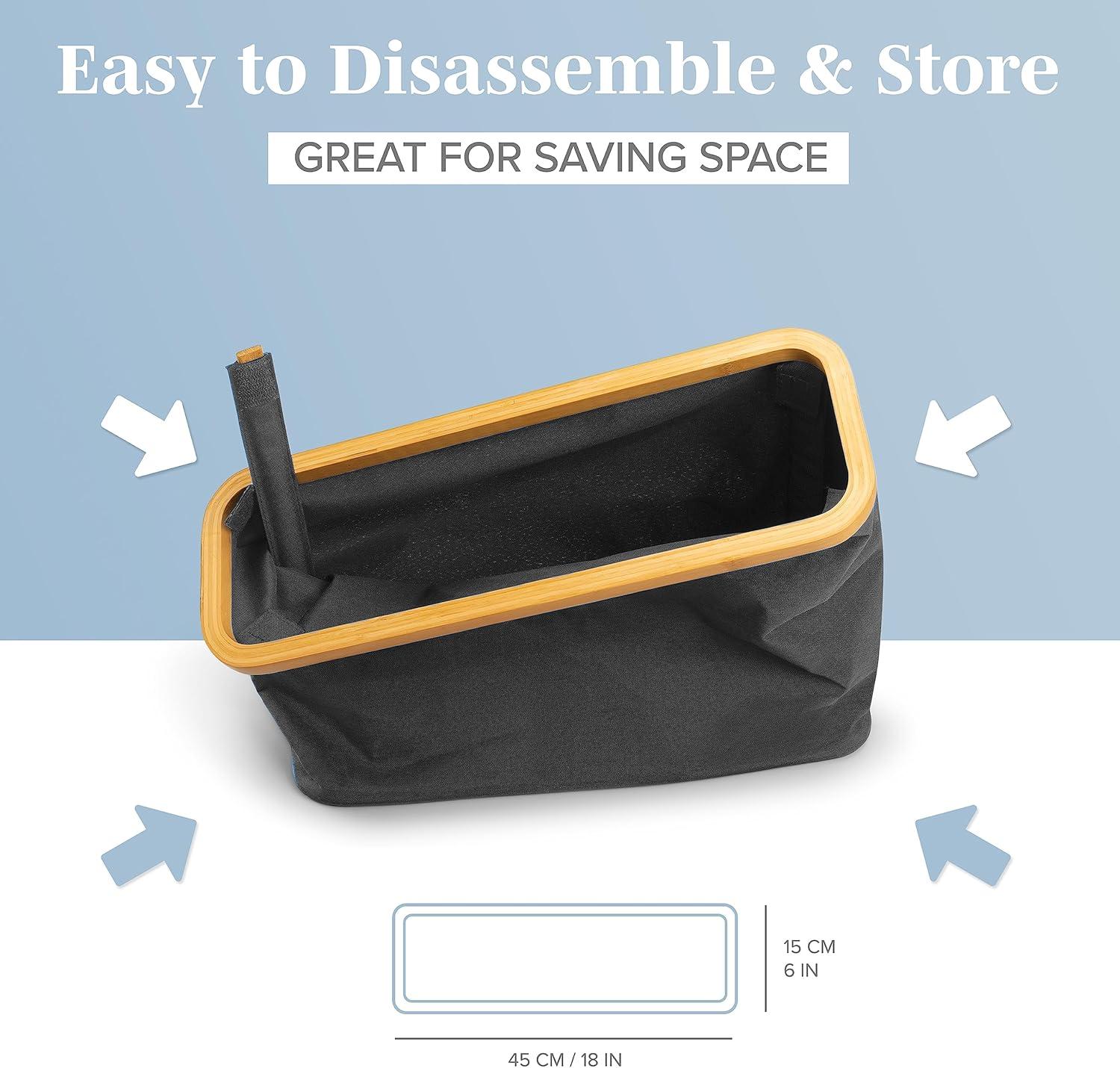 LONBET Toilet Paper Storage for 12 Rolls, Stackable & Foldable - The Ultimate Bathroom Organizer - Waterproof Basket with Bamboo Lid - Elegant Toilet Paper Storage Holder, Black