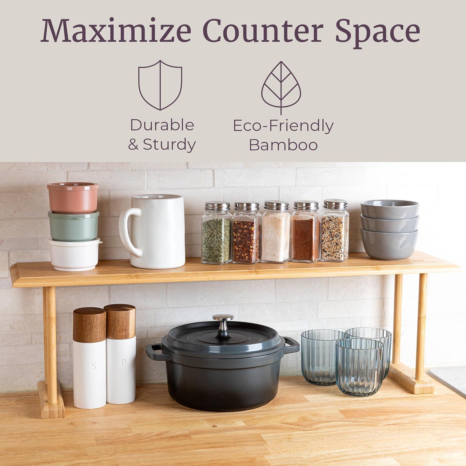 Lavish Home Bamboo Sink Shelf - Countertop Organizer Kitchen, Bathroom, Bedroom, Office - Space-Saving Storage for Soap, Sponges, and Cleaners