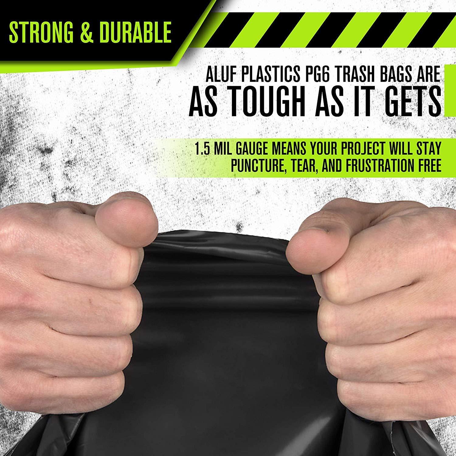 Aluf Plastics 33 Gal Black Heavy Duty Garbage Bags 1.5 Mil - 33"x 39" - Pack of 100 - For Contractor, Outdoor, Construction, & Storage