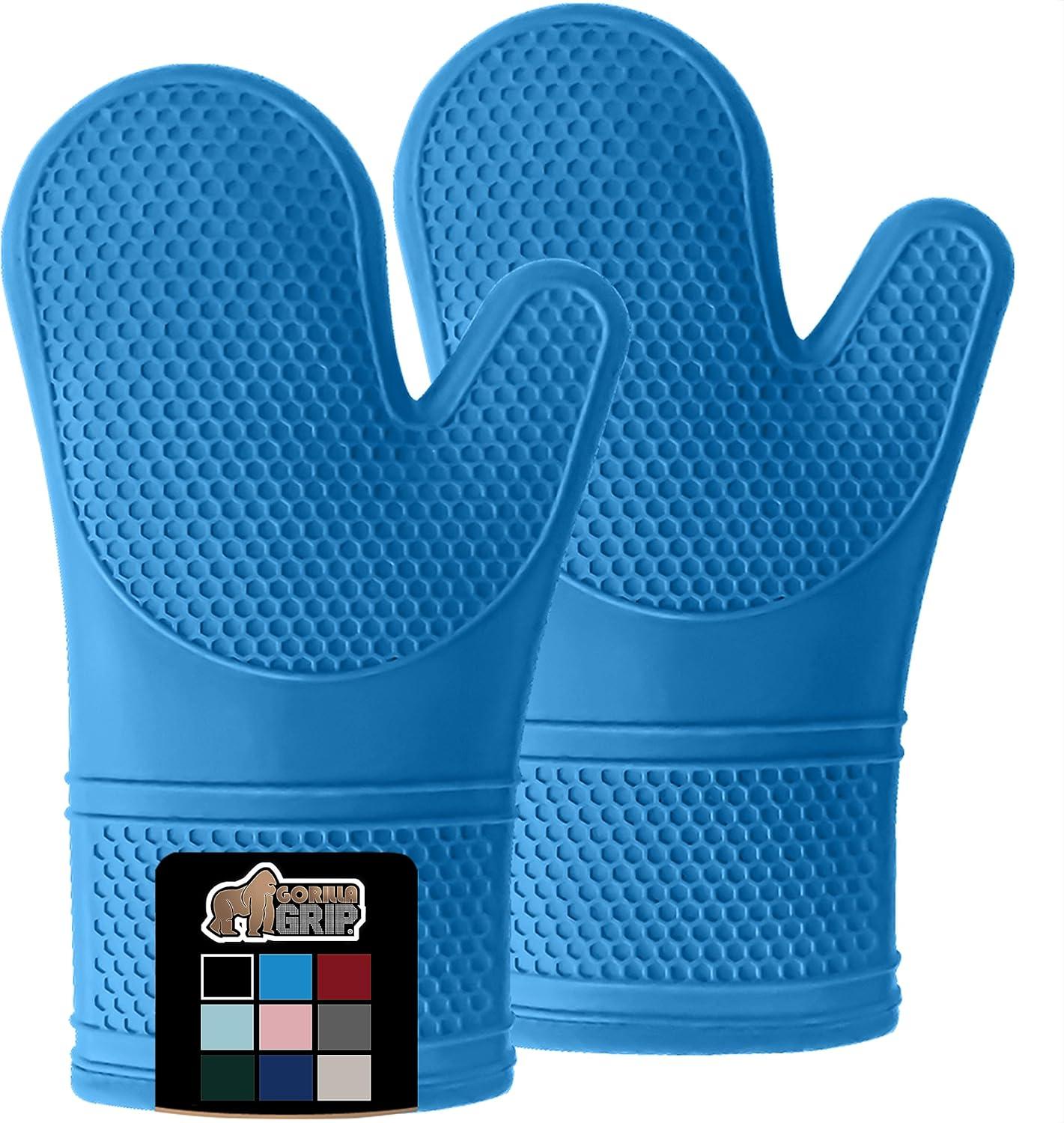 Aqua 12.5" Heat Resistant Silicone Oven Mitts with Cotton Lining