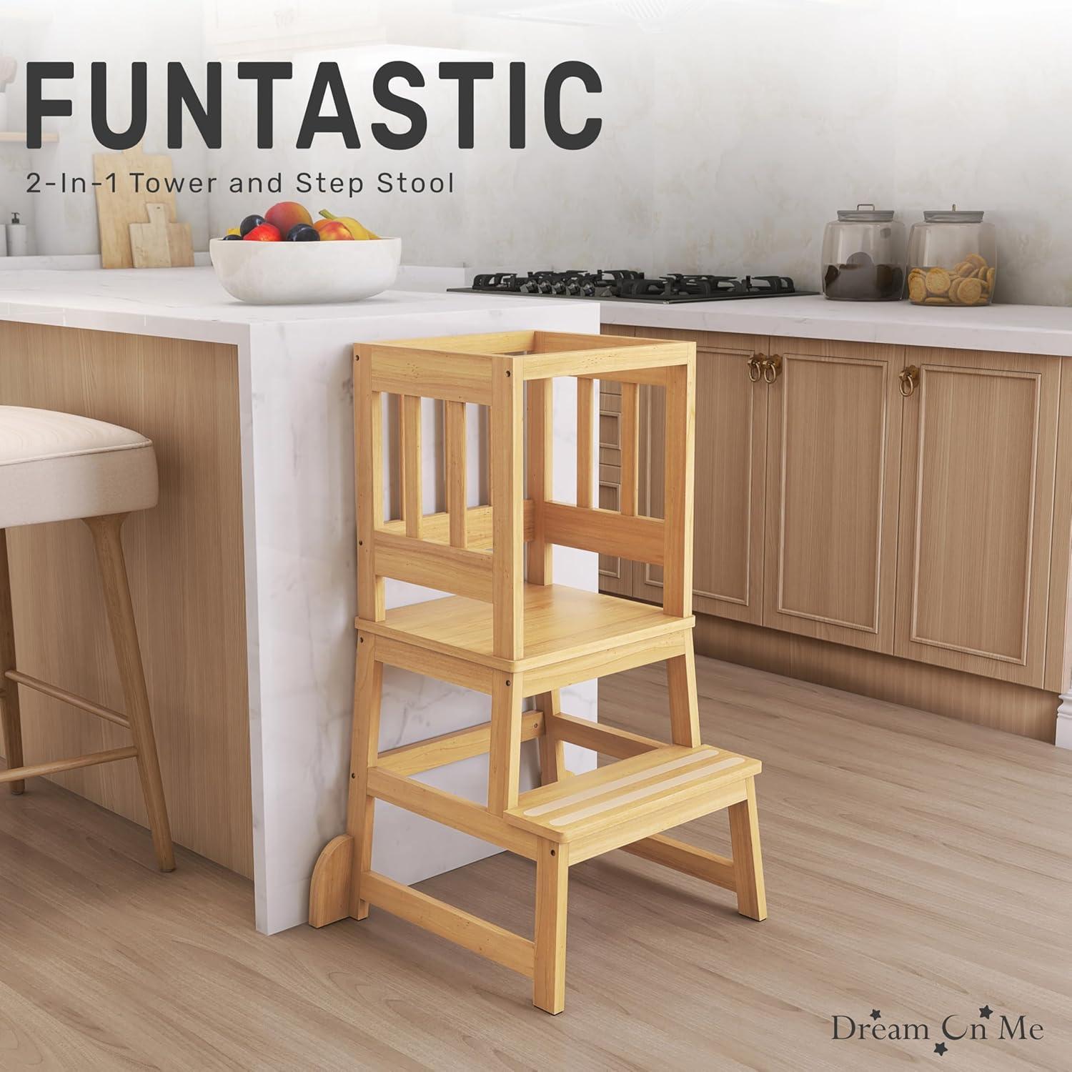 Dream On Me 2-in-1 Funtastic Tower and Step Stool, Easy to Assemble, Natural