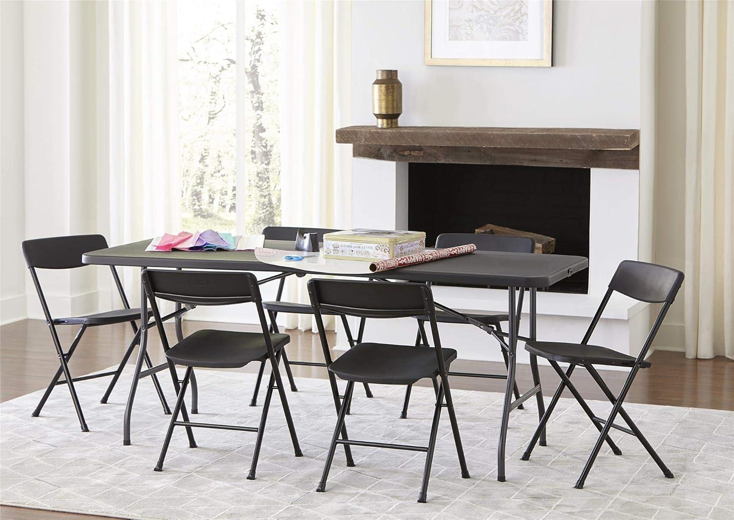 COSCO 6' Fold-in-Half Banquet Table with Handle and Locking Latch, Black