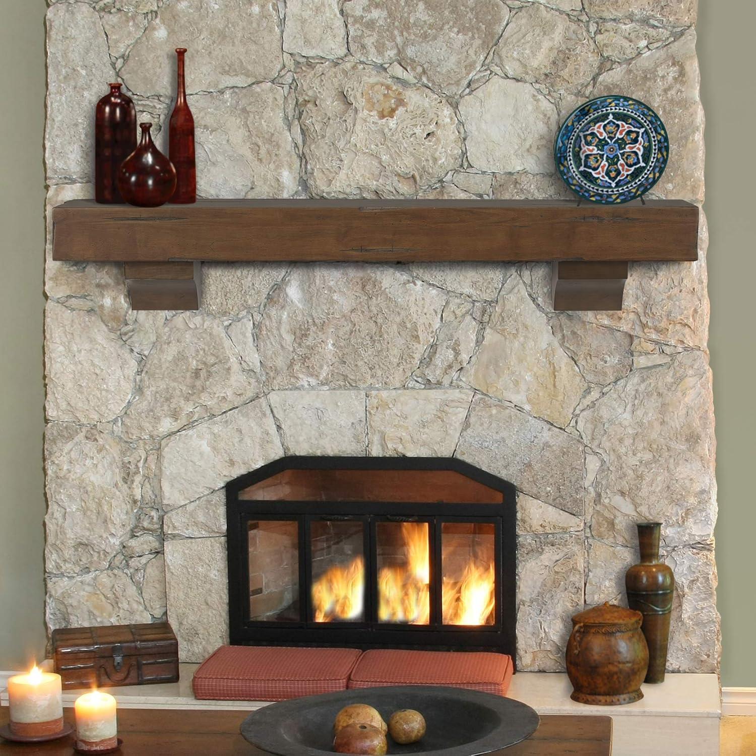 Rustic Distressed Cherry 60-Inch Wooden Fireplace Mantel Shelf