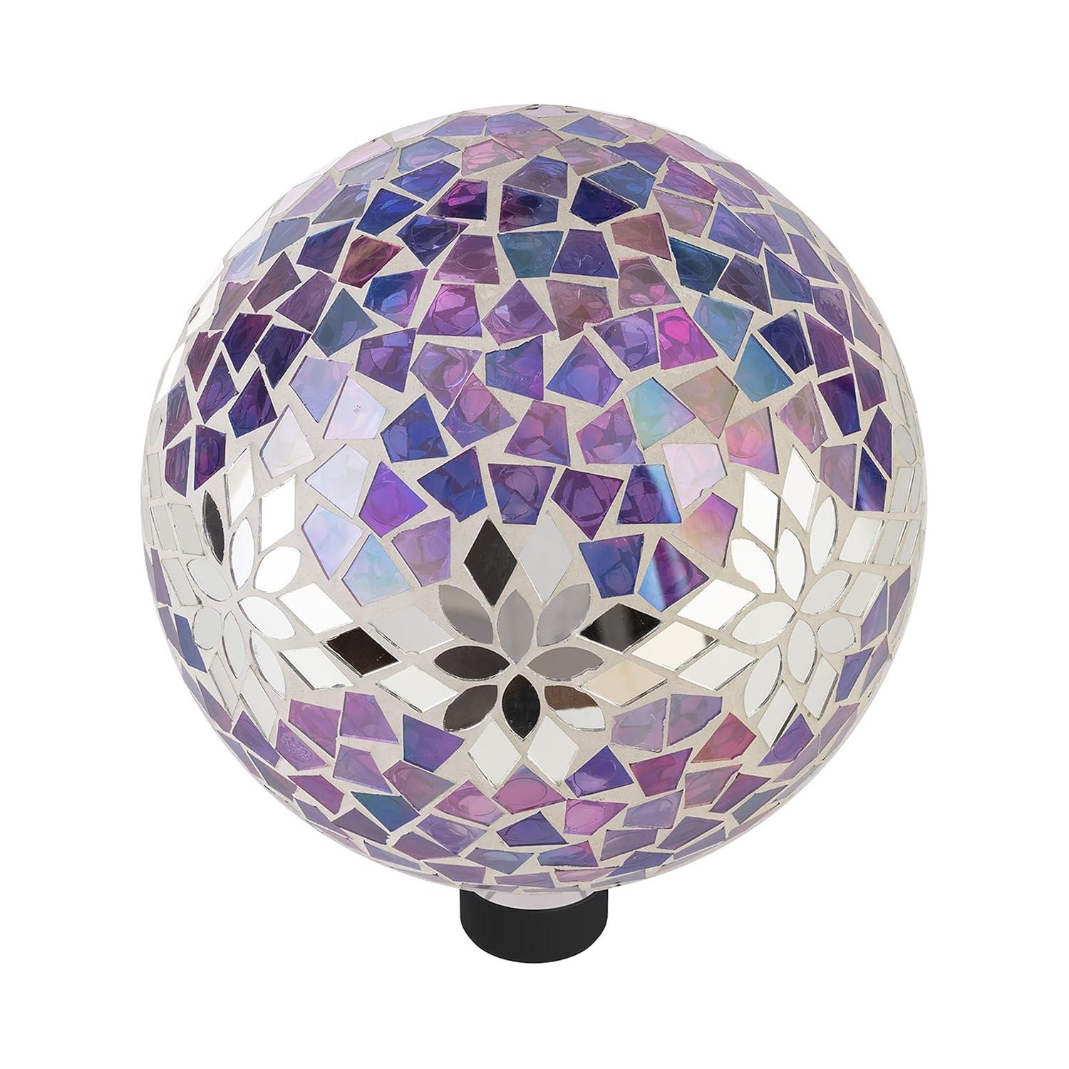 Alpine Corporation 10" Glass Mosaic Floral Gazing Globe, Purple/Silver