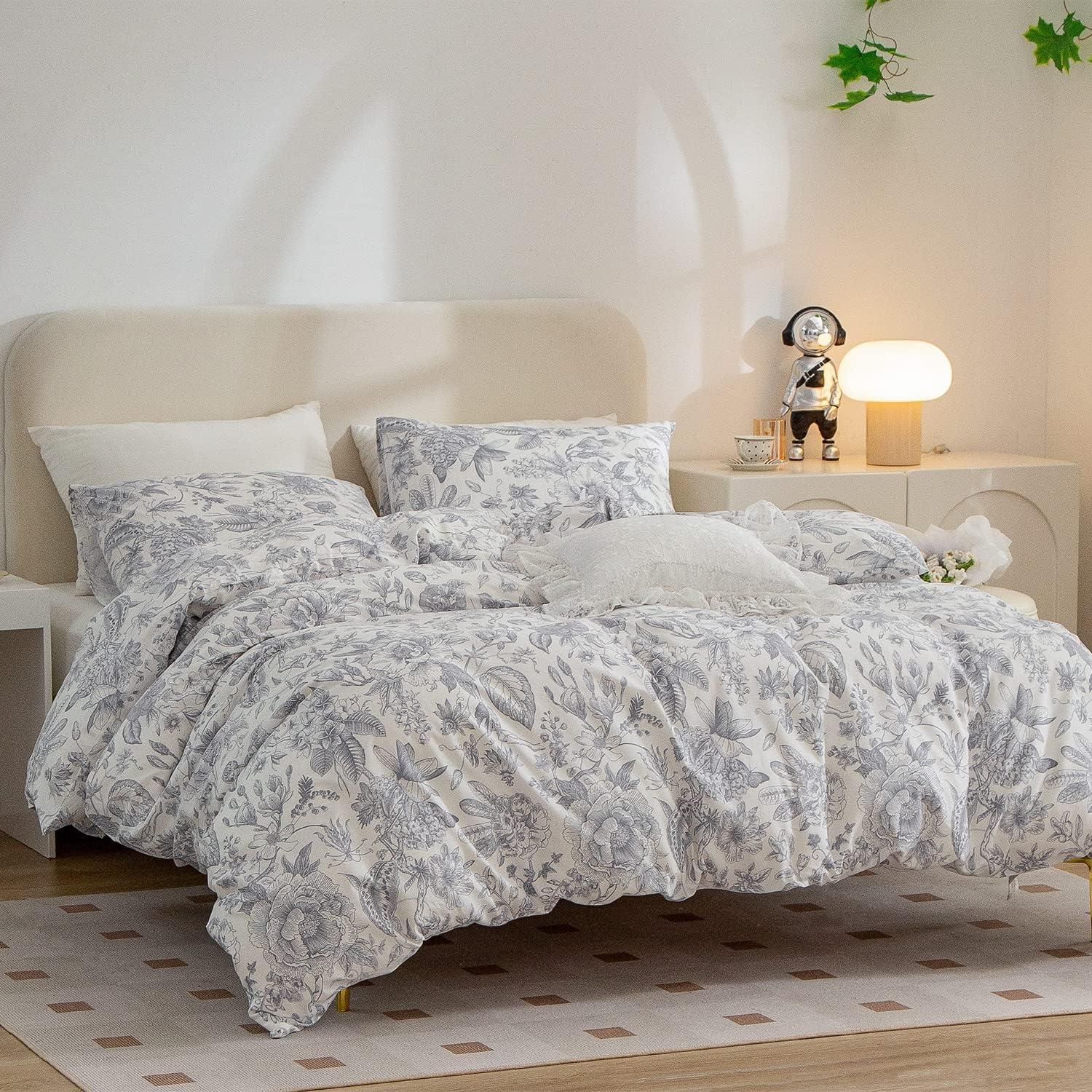 Floral Comforter Set Twin 2 Pieces Soft Cute Vintage Floral Bedding Comforter Lightweight Garden Style Floral Botanical Comforter Set for All Seasons 1 Comforter and 1 Pillowcases