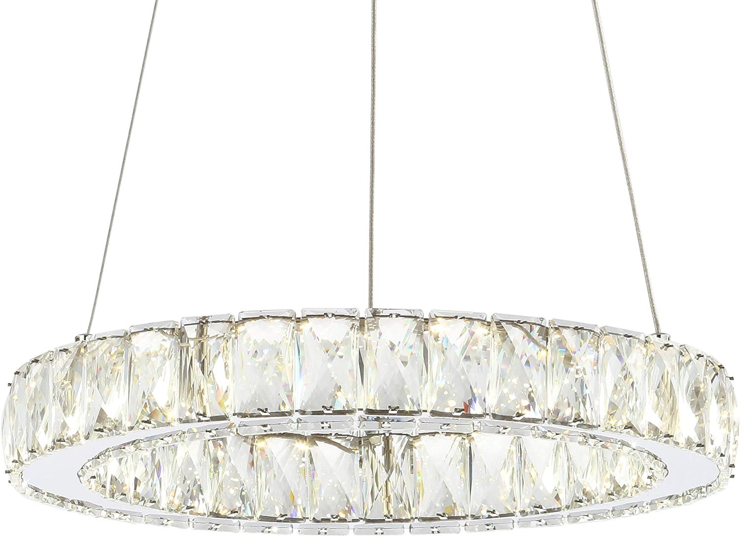 Reese 15.7" Adjustable Integrated LED Metal/Crystal Pendant Pendant, Chrome/Clear