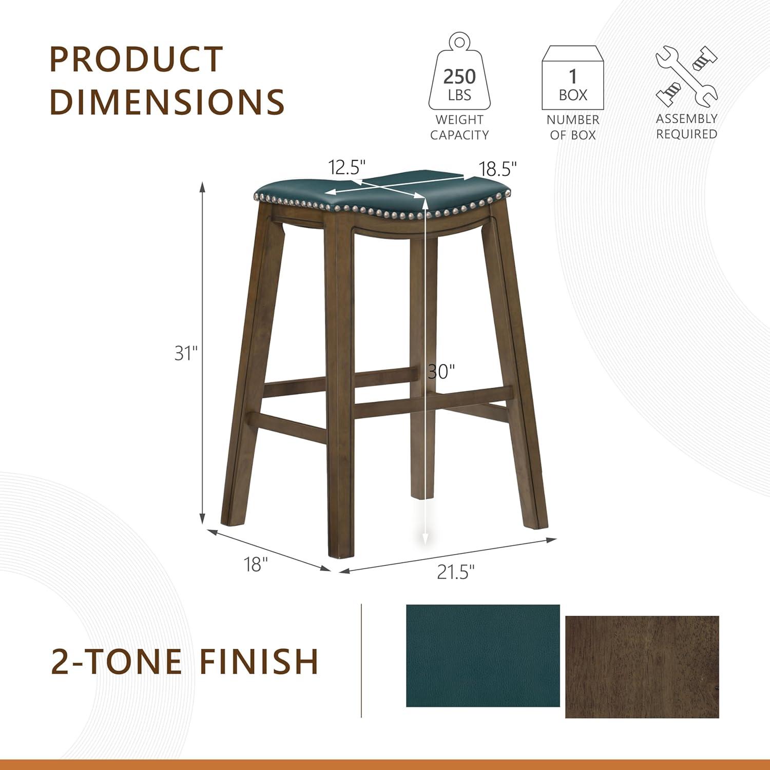 Homelegance 29" Pub Height Wooden Bar Stool Saddle Seat Barstool, Green Brown