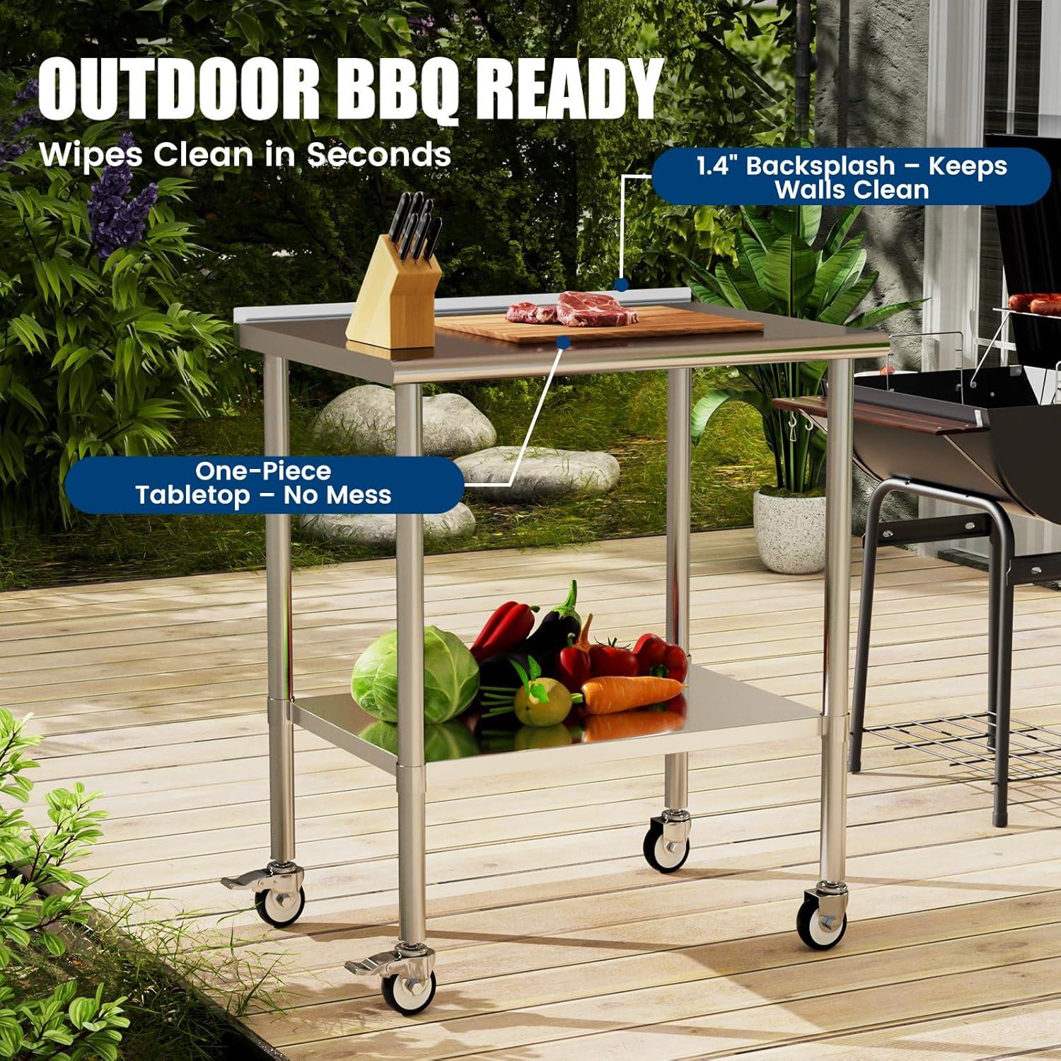 Sakiyr Stainless Steel Work Table, Heavy Duty Commercial Food Prep Table with Undershelf for Home Kitchen