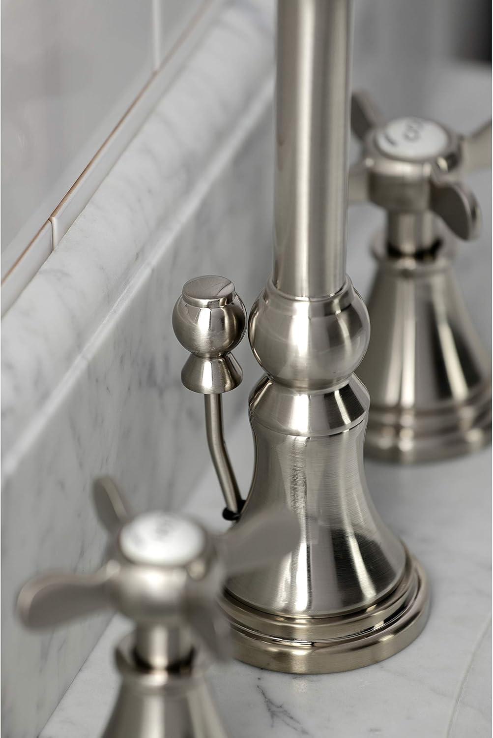 Kingston Brass Kingston Brass Essex Two-Handle 3-Hole Deck Mount Widespread Bathroom Faucet with Brass Pop-Up Drain KS2988BEX