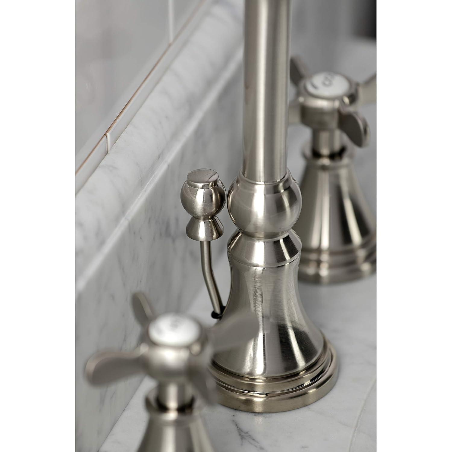 Kingston Brass Kingston Brass Essex Two-Handle 3-Hole Deck Mount Widespread Bathroom Faucet with Brass Pop-Up Drain KS2988BEX