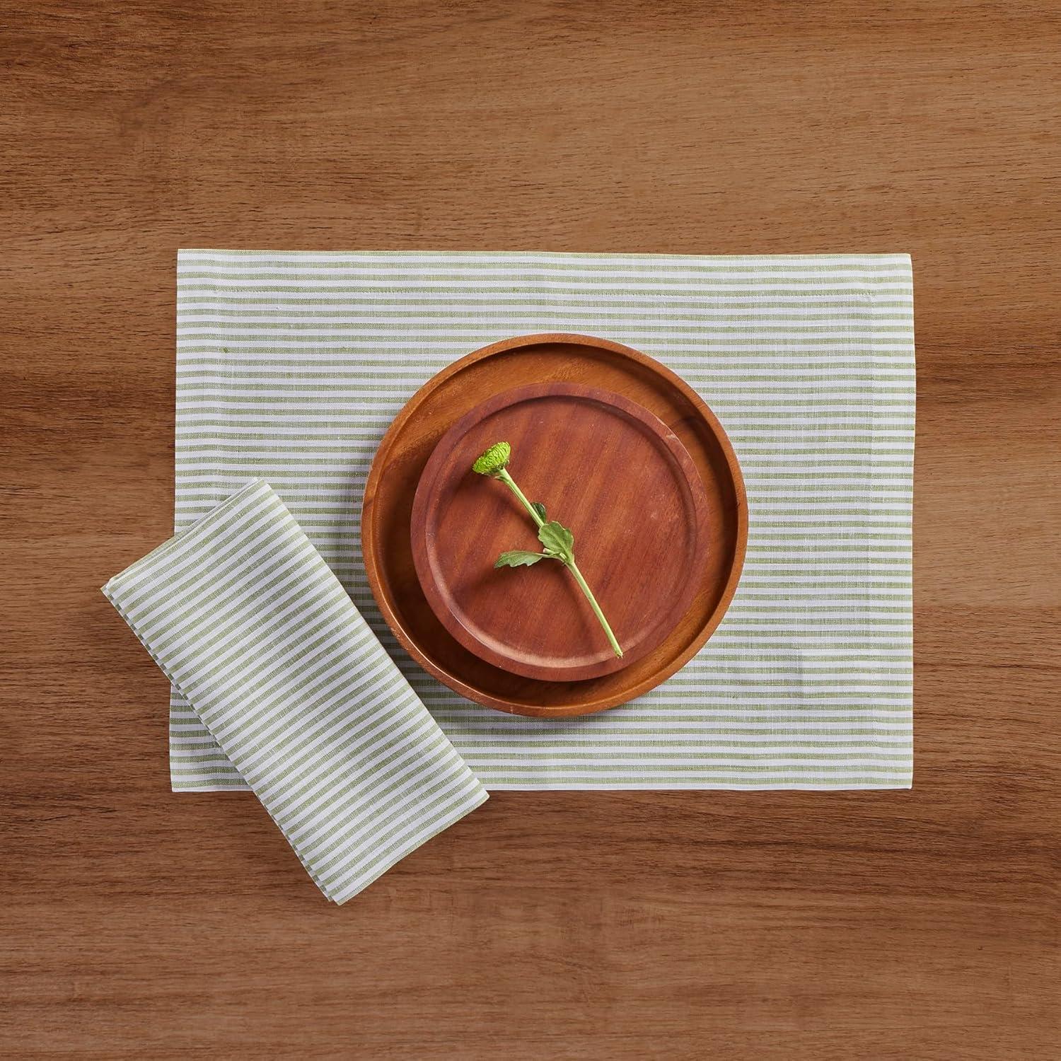 Solino Home Narrow Stripe - 100% Pure Linen Dinner Napkins (Set of 4)