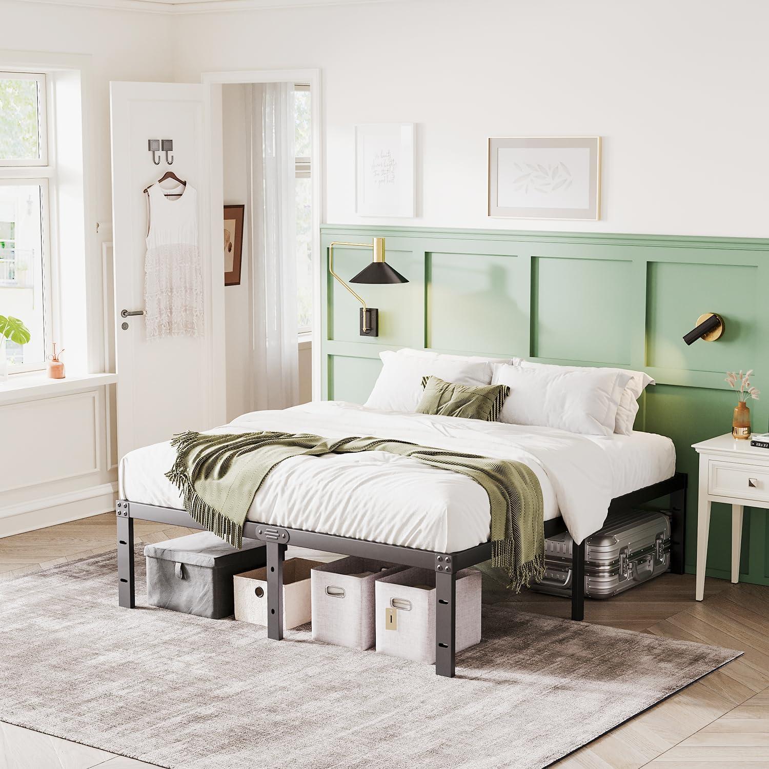 Twin Metal Bed Frame - 16 Inch Tall, No Box Spring Needed, Heavy Duty Platform With Storage Space, Sturdy Non-Slip Noiseless