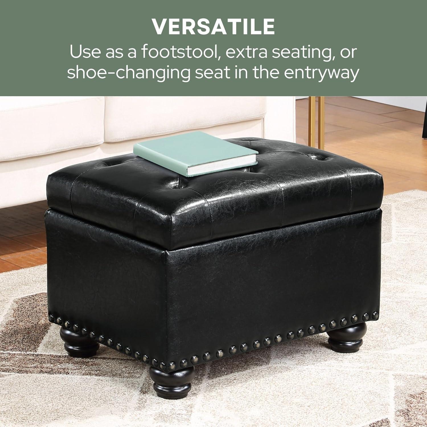 Convenience Concepts Designs4Comfort 5th Avenue Storage Ottoman, Black Faux Leather