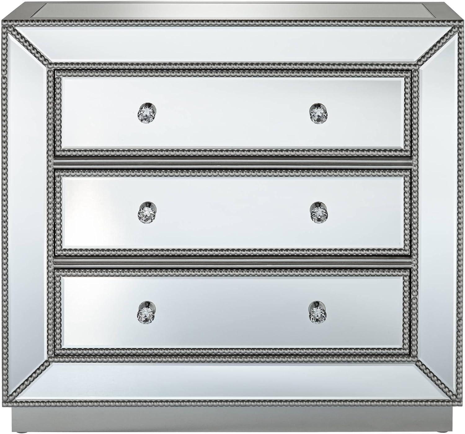 Trevi 32" Wide Mirrored Silver 3-Drawer Glam Accent Chest