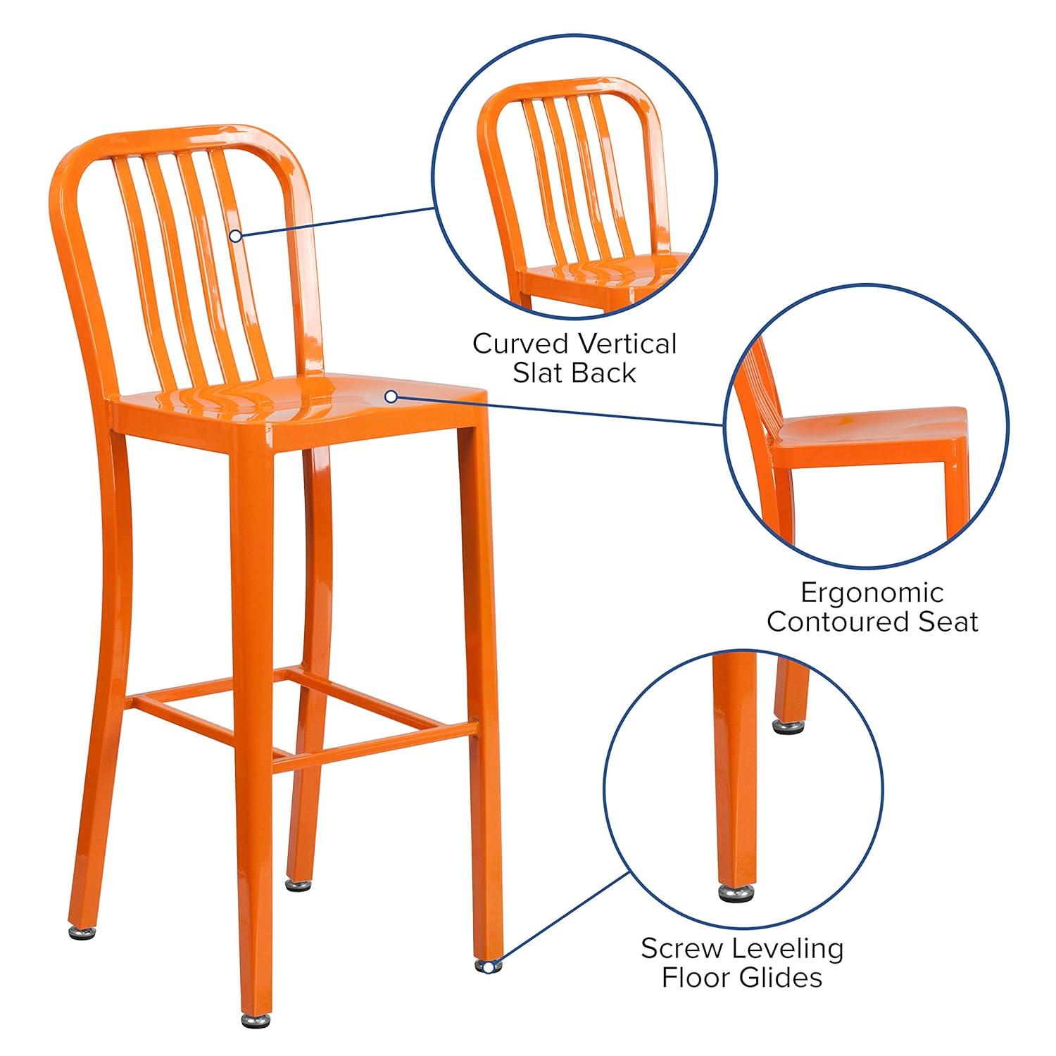 Flash Furniture Commercial Grade 30" High Orange Metal Indoor-Outdoor Barstool with Vertical Slat Back