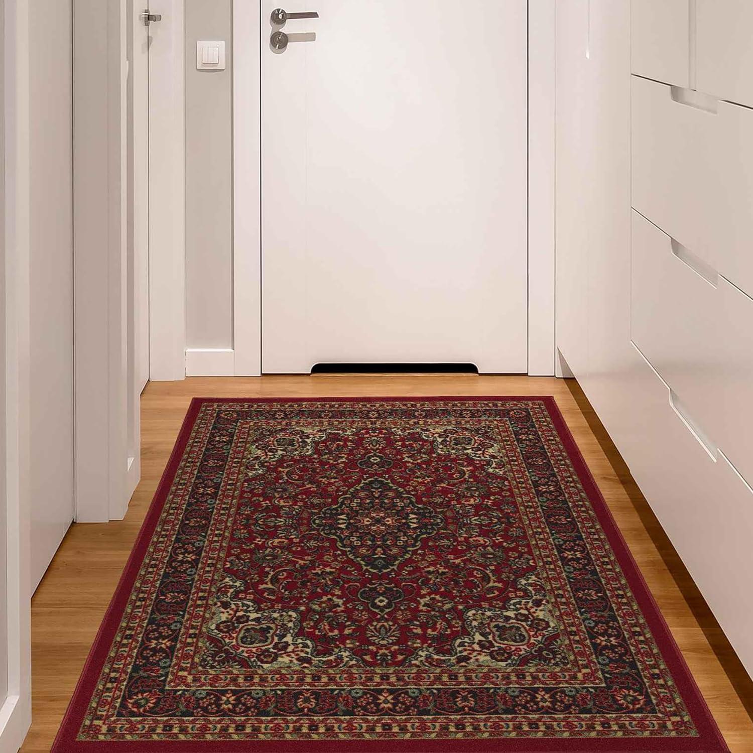 Ottohome Washable Non-Slip Rubberback Medallion Oriental Design Red Area Rug