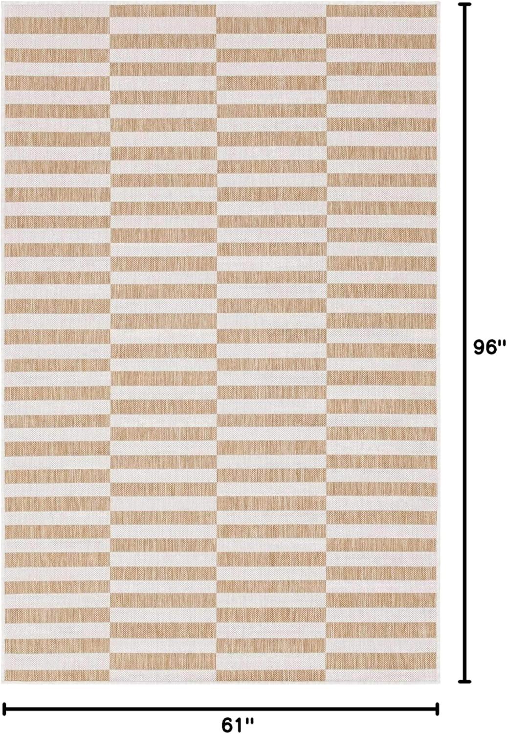 Unique Loom 5' 1 x 8' 0 Rectangle Indoor/Outdoor Striped Taupe Area Rug
