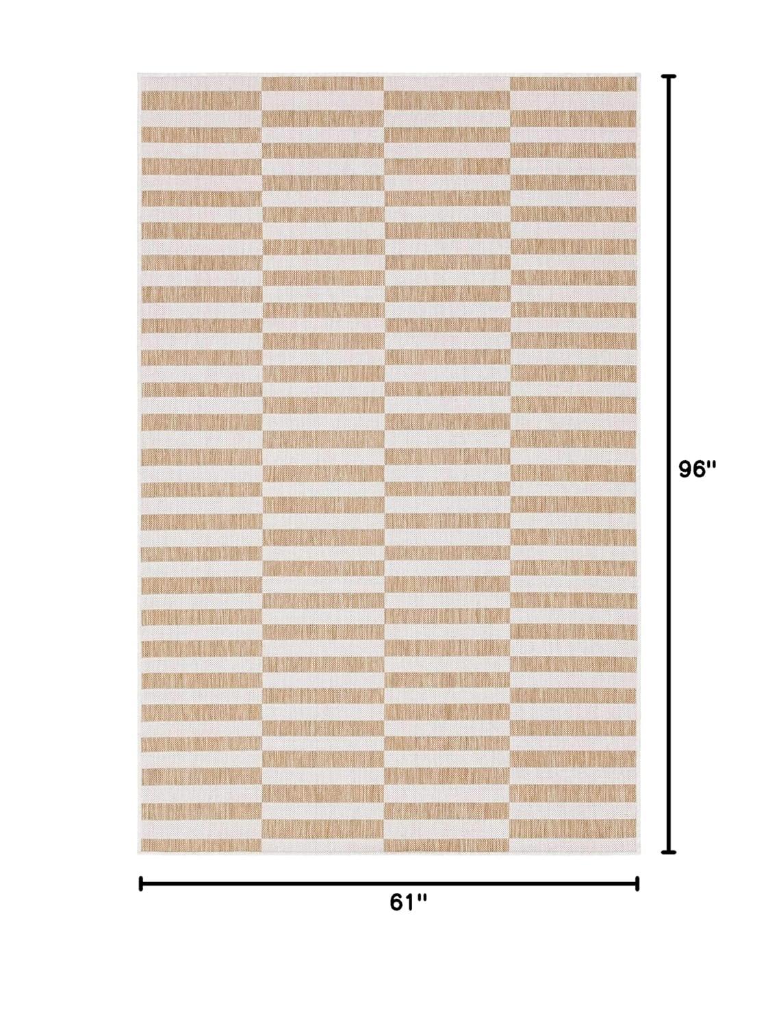 Unique Loom 5' 1 x 8' 0 Rectangle Indoor/Outdoor Striped Taupe Area Rug